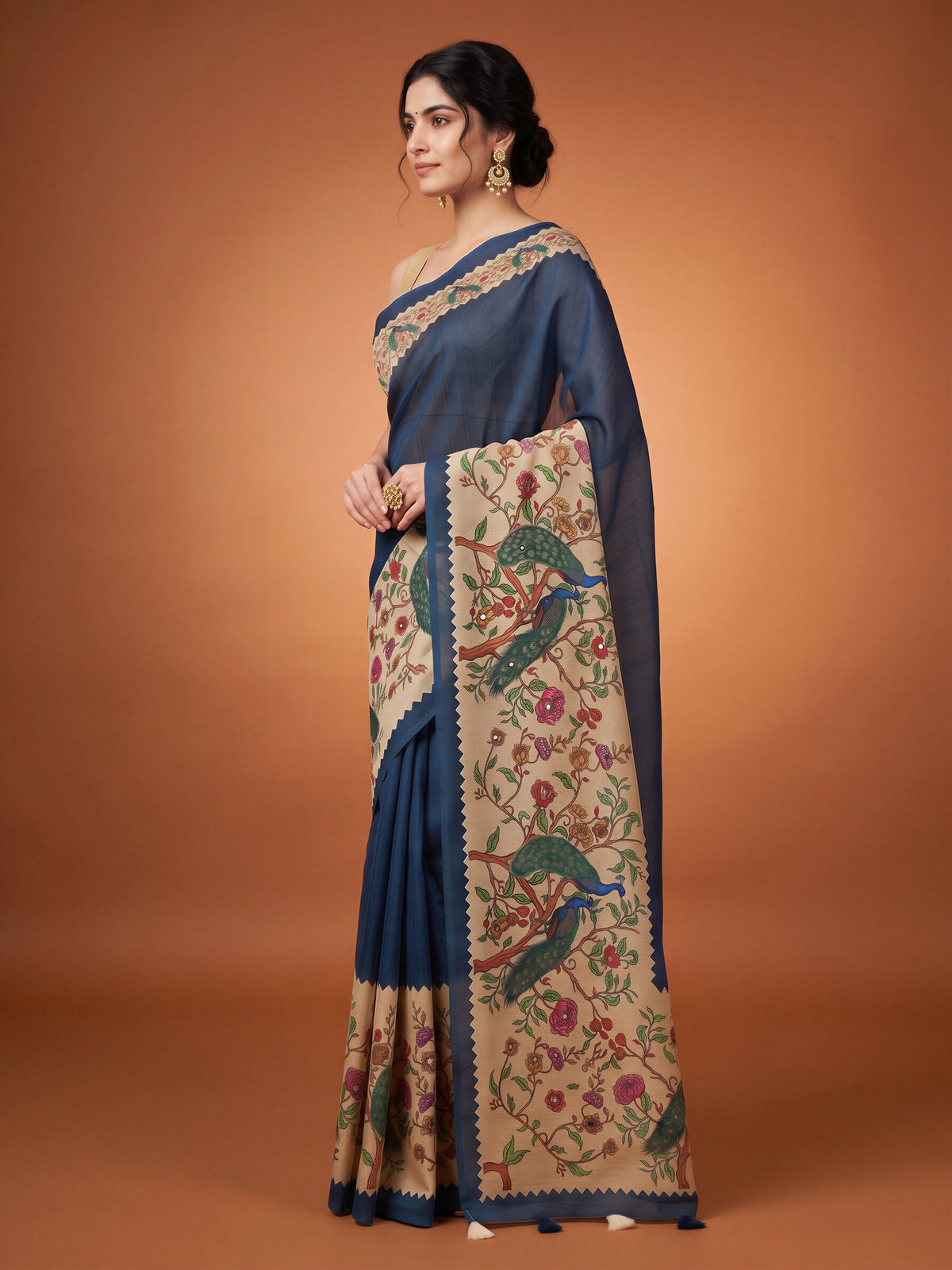 Navy Blue Linen Blend saree – detail view 2