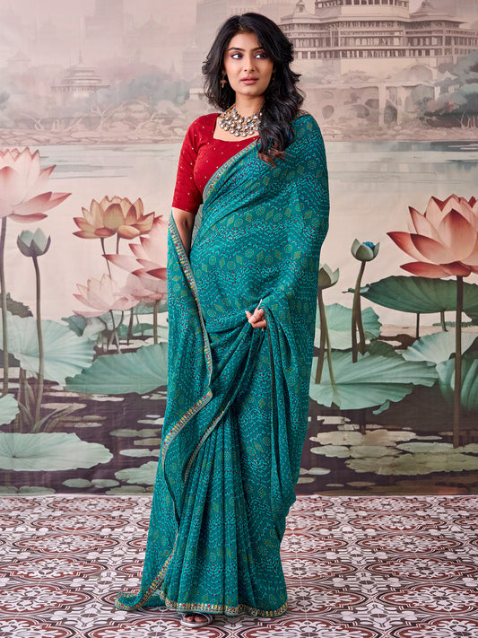 Teal Green Georgette saree – detail view 1