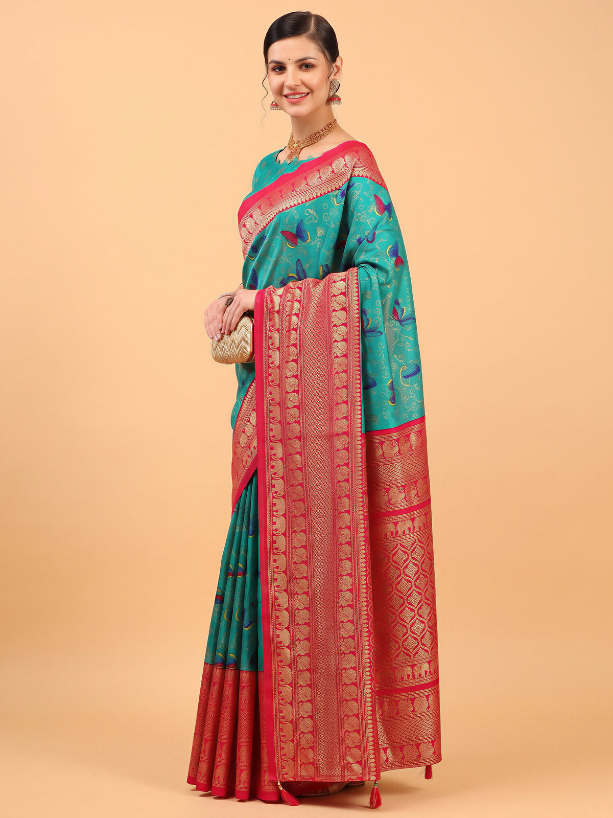 Aqua Blue Cotton Blend saree – detail view 2