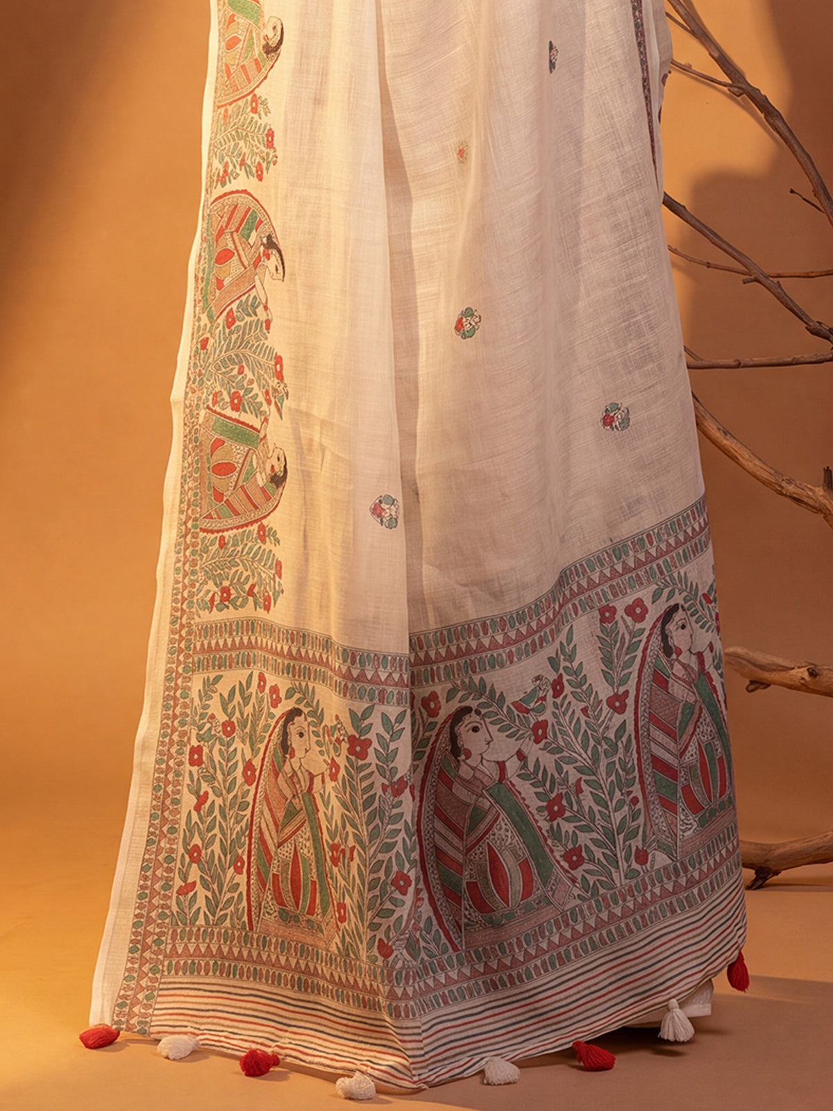 Off White Cotton Linen saree – detail view 5