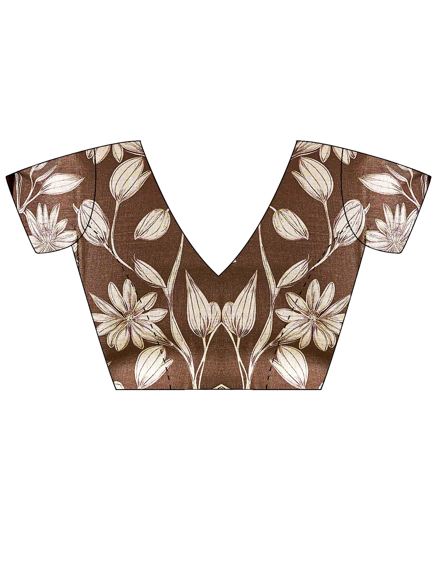 Unstitched brown tussar silk blouse piece with floral design