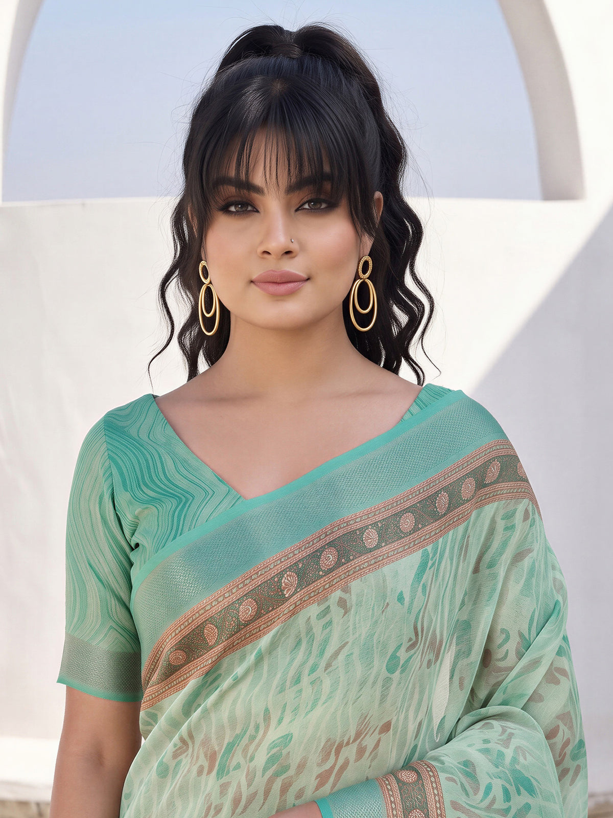 Mint Green Cotton Silk saree – detail view 4