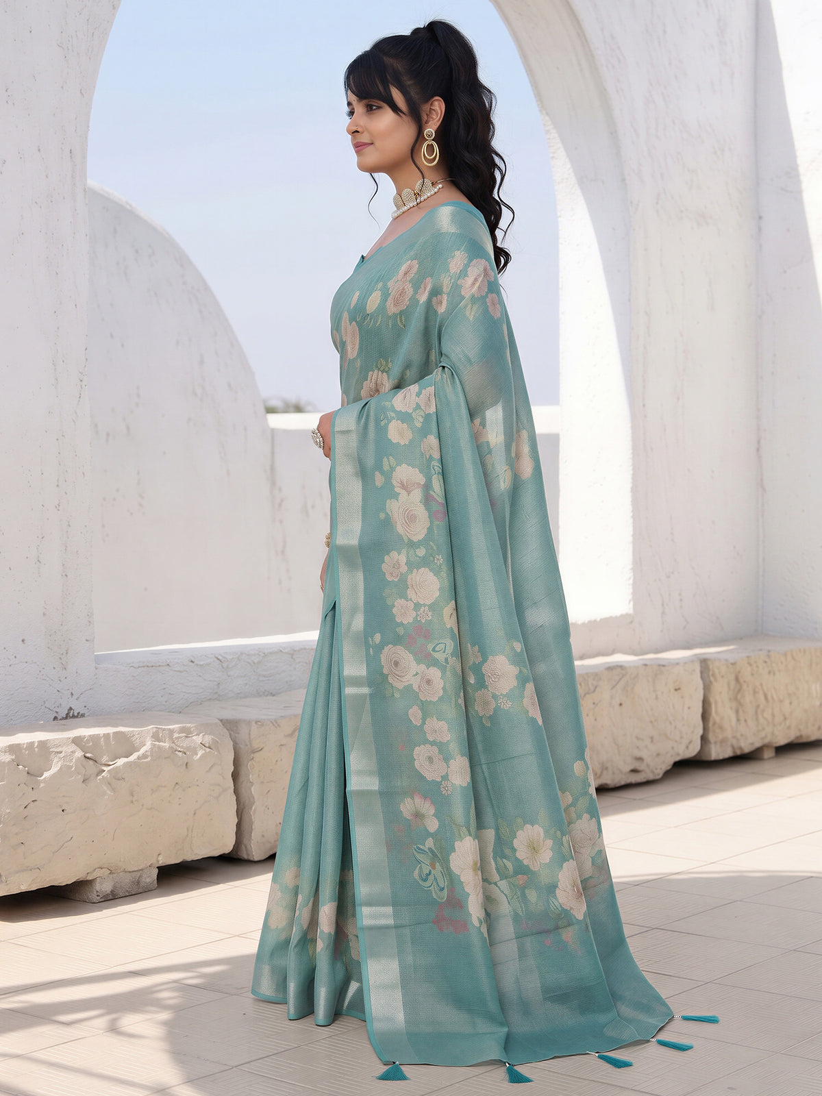 Light Blue Cotton Silk saree – detail view 2