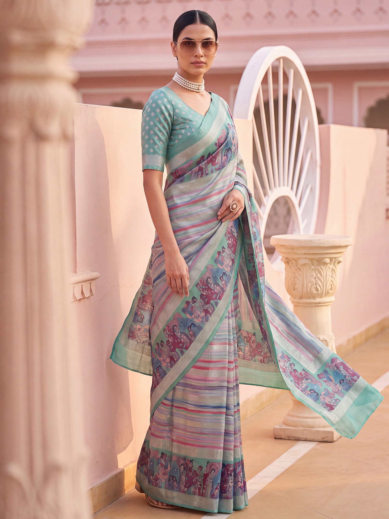 Sea Green Jute Silk saree – detail view 3