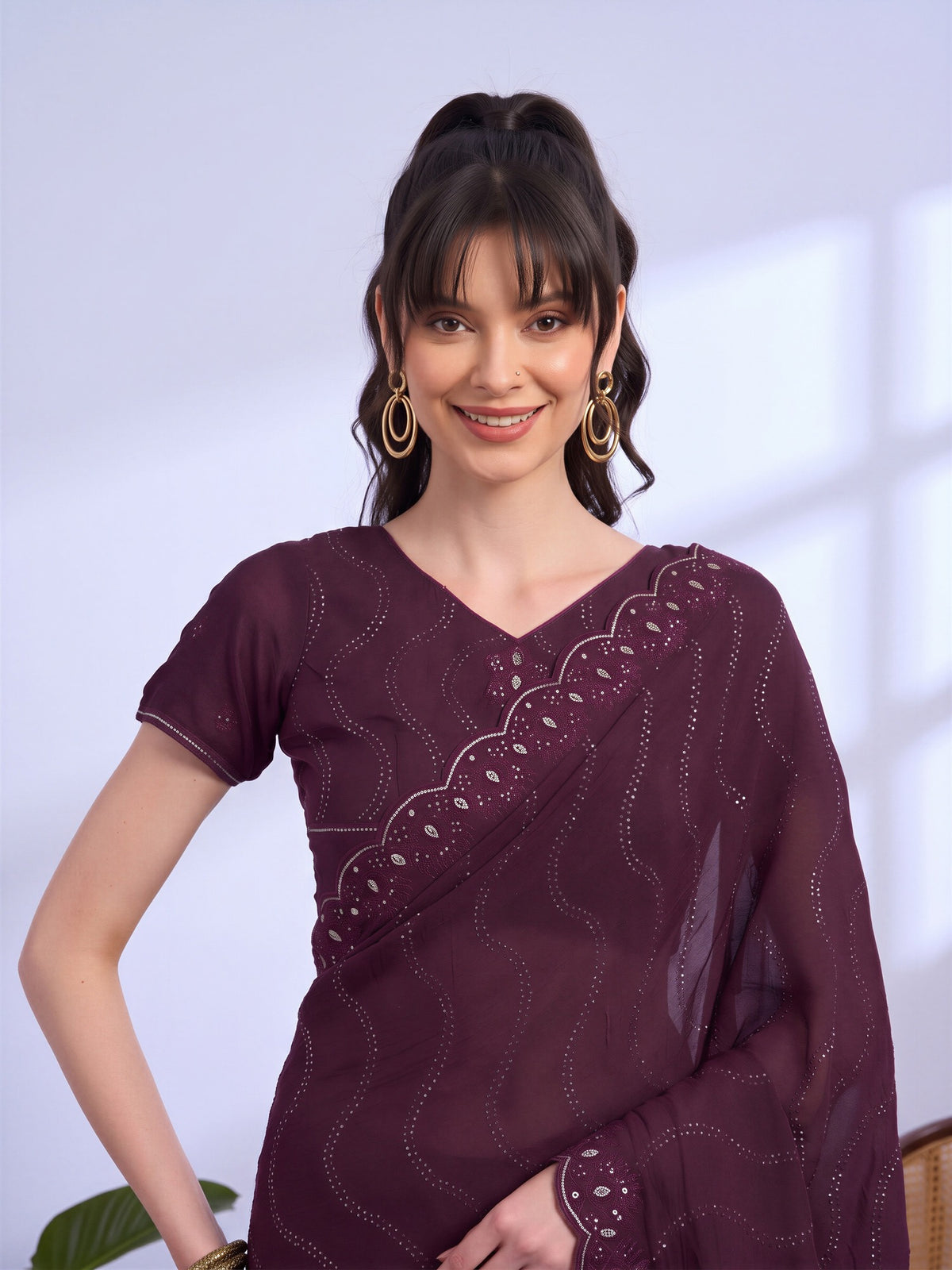 Wine Tissue saree – detail view 4