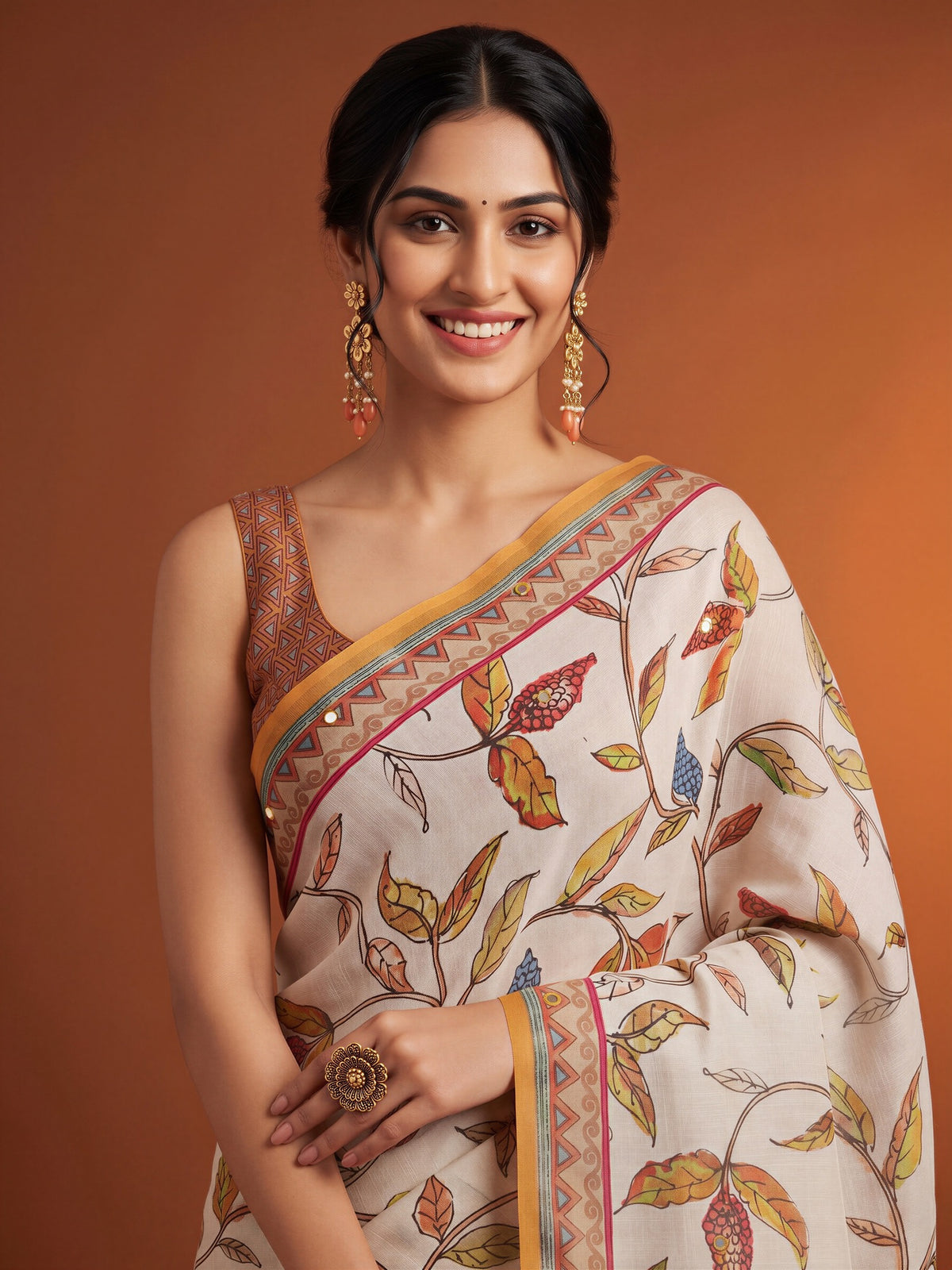 Off White Linen Blend saree – detail view 4