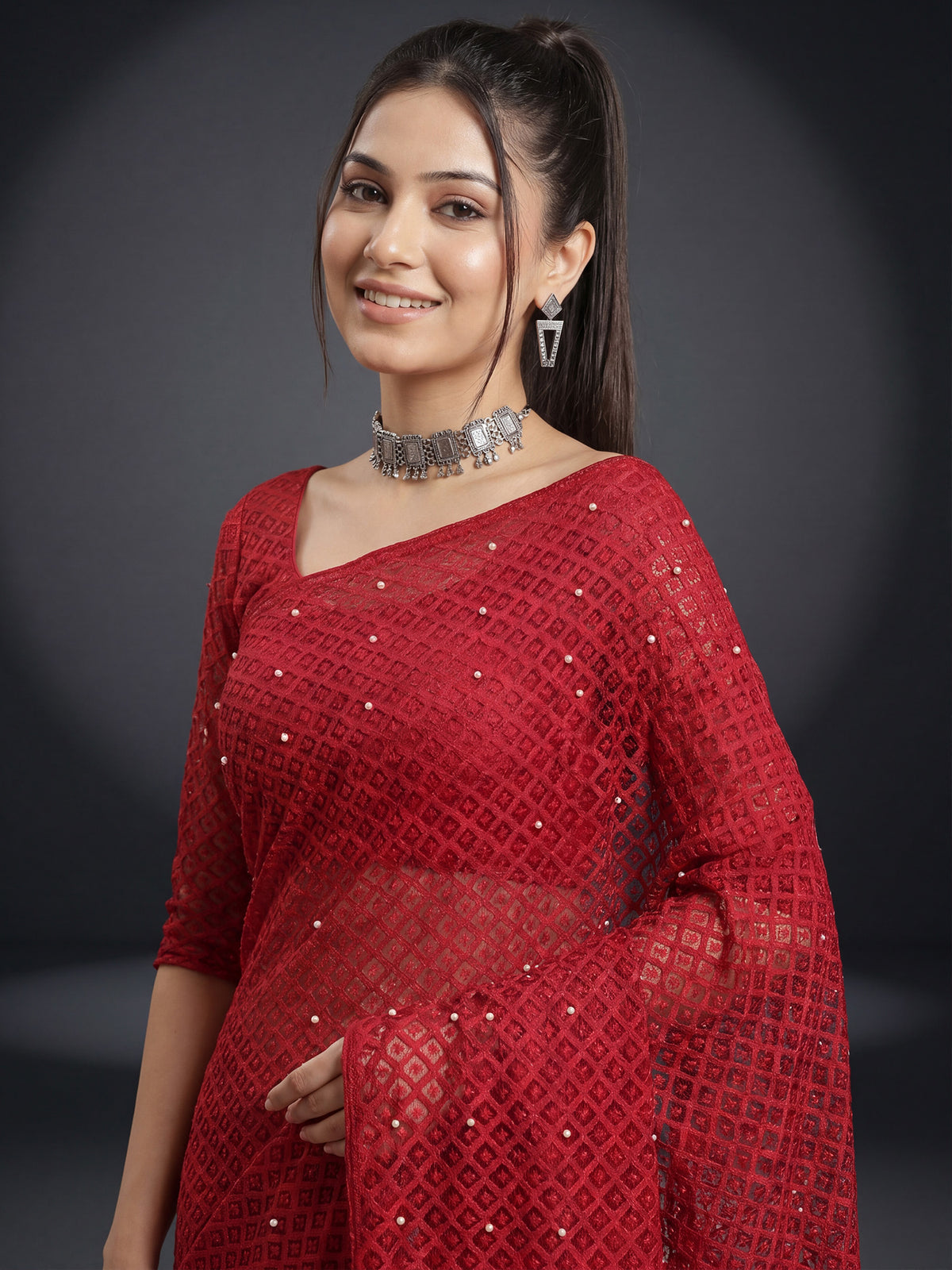 Red Brasso saree – detail view 4