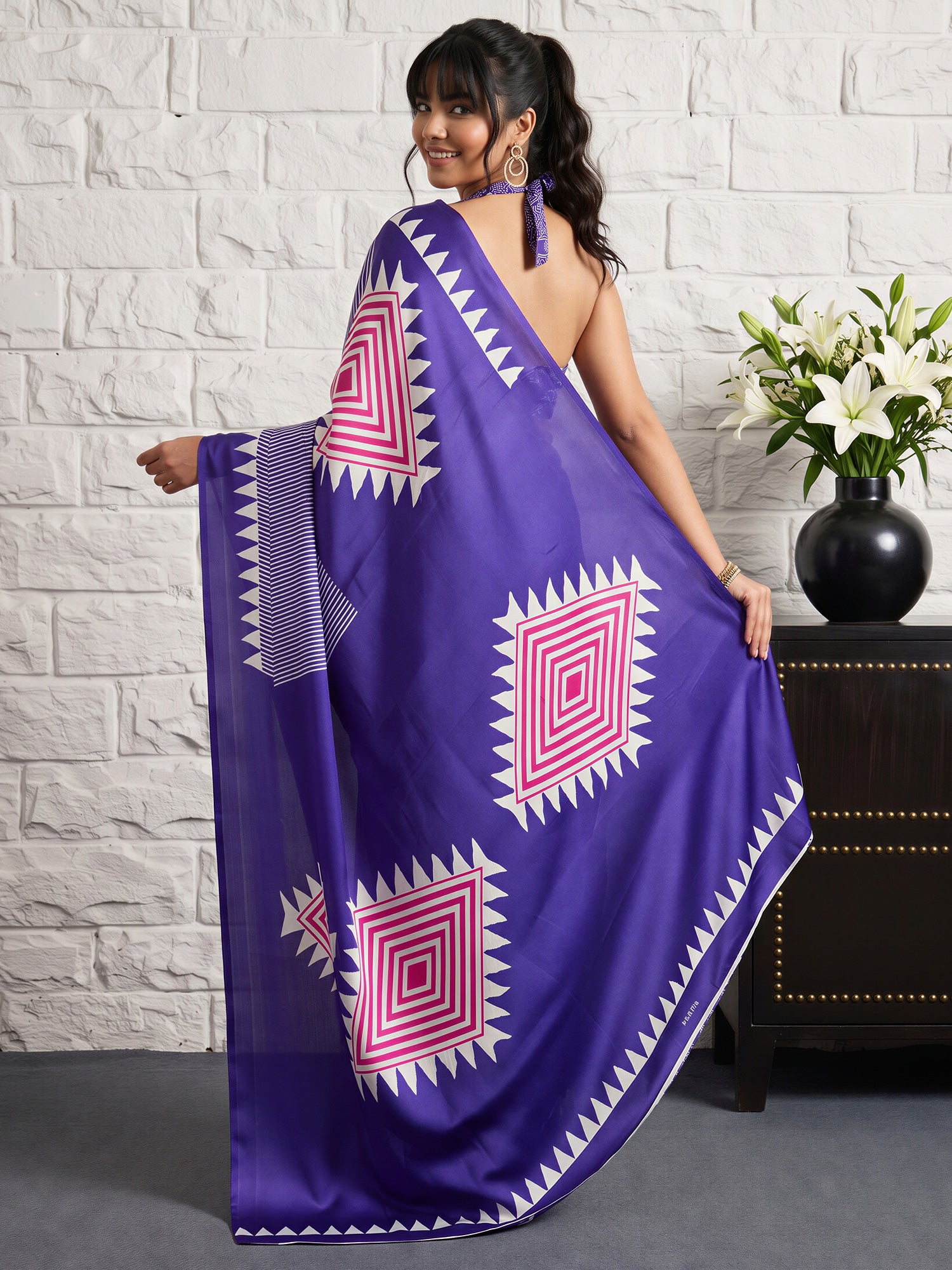 Violet Satin Silk saree – detail view 1