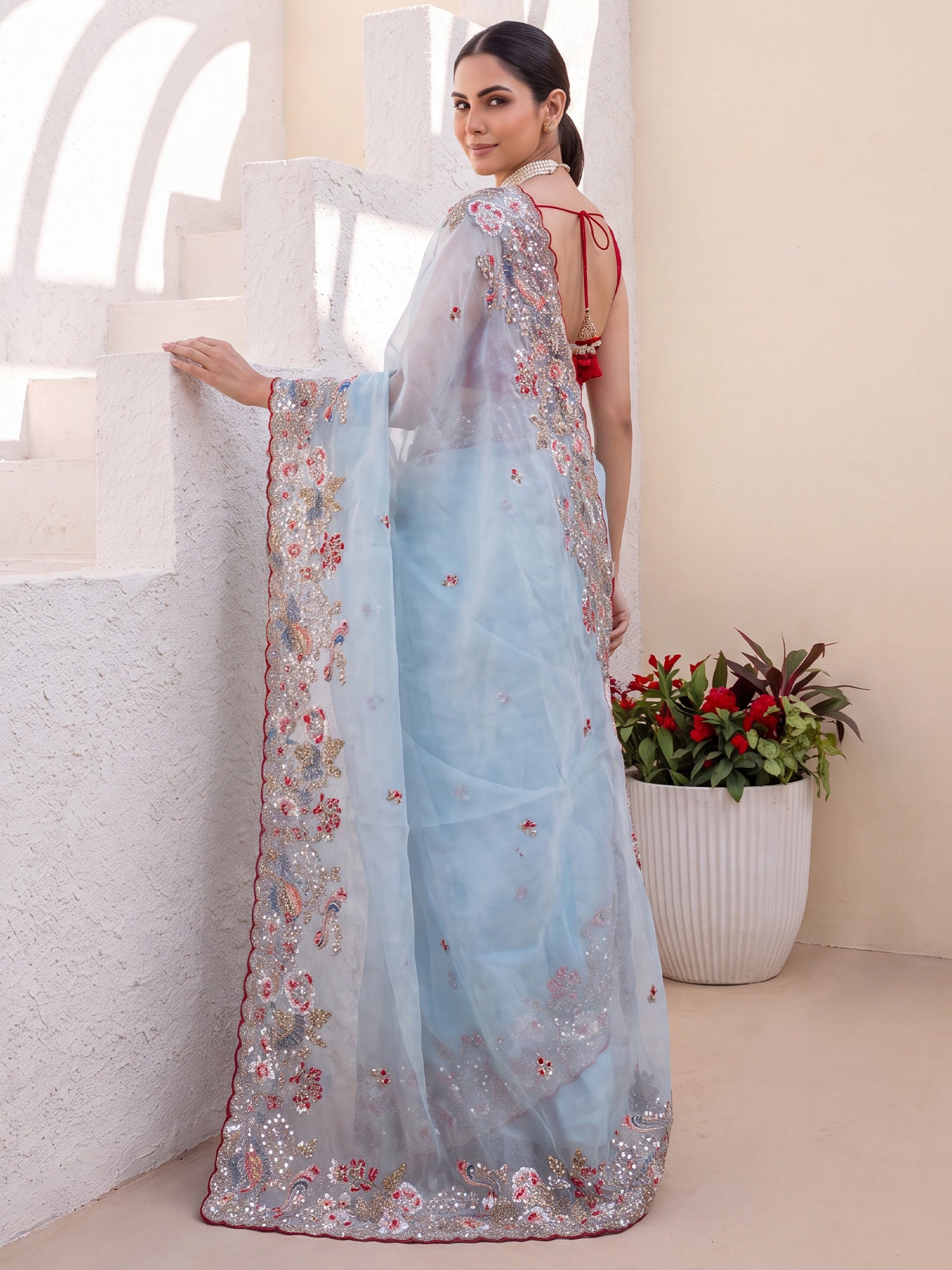 Light Blue Organza saree – detail view 1