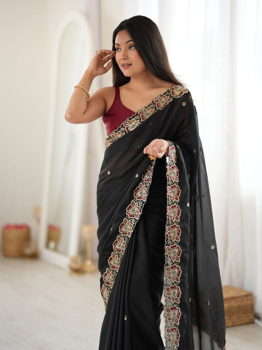Black Georgette saree – detail view 1