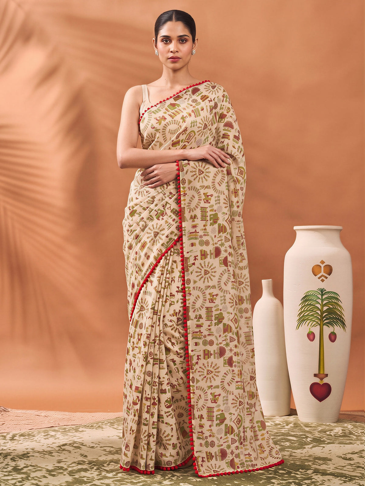 Beige georgette saree view 3