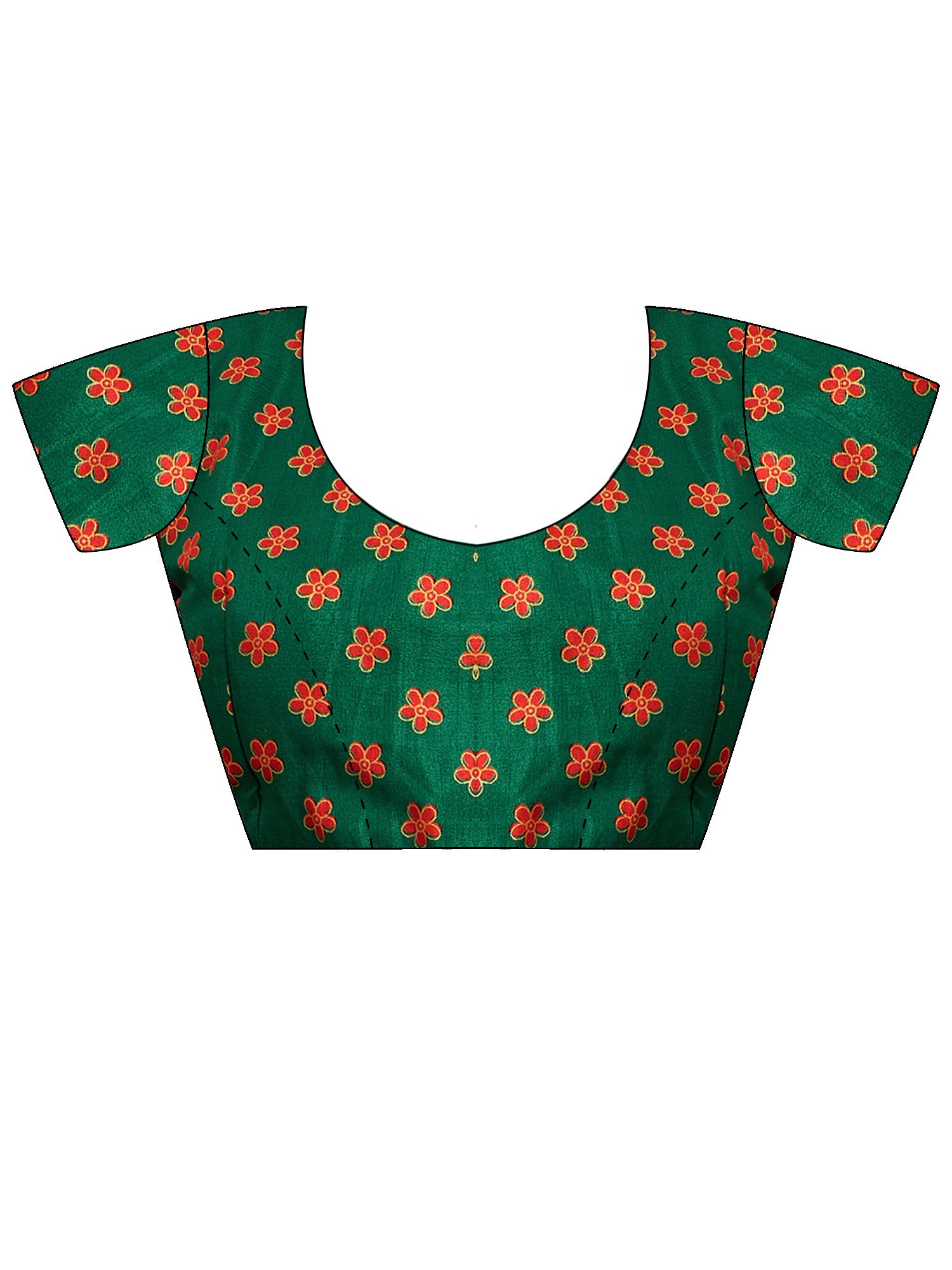 Unstitched dark green silk blend blouse piece with floral design