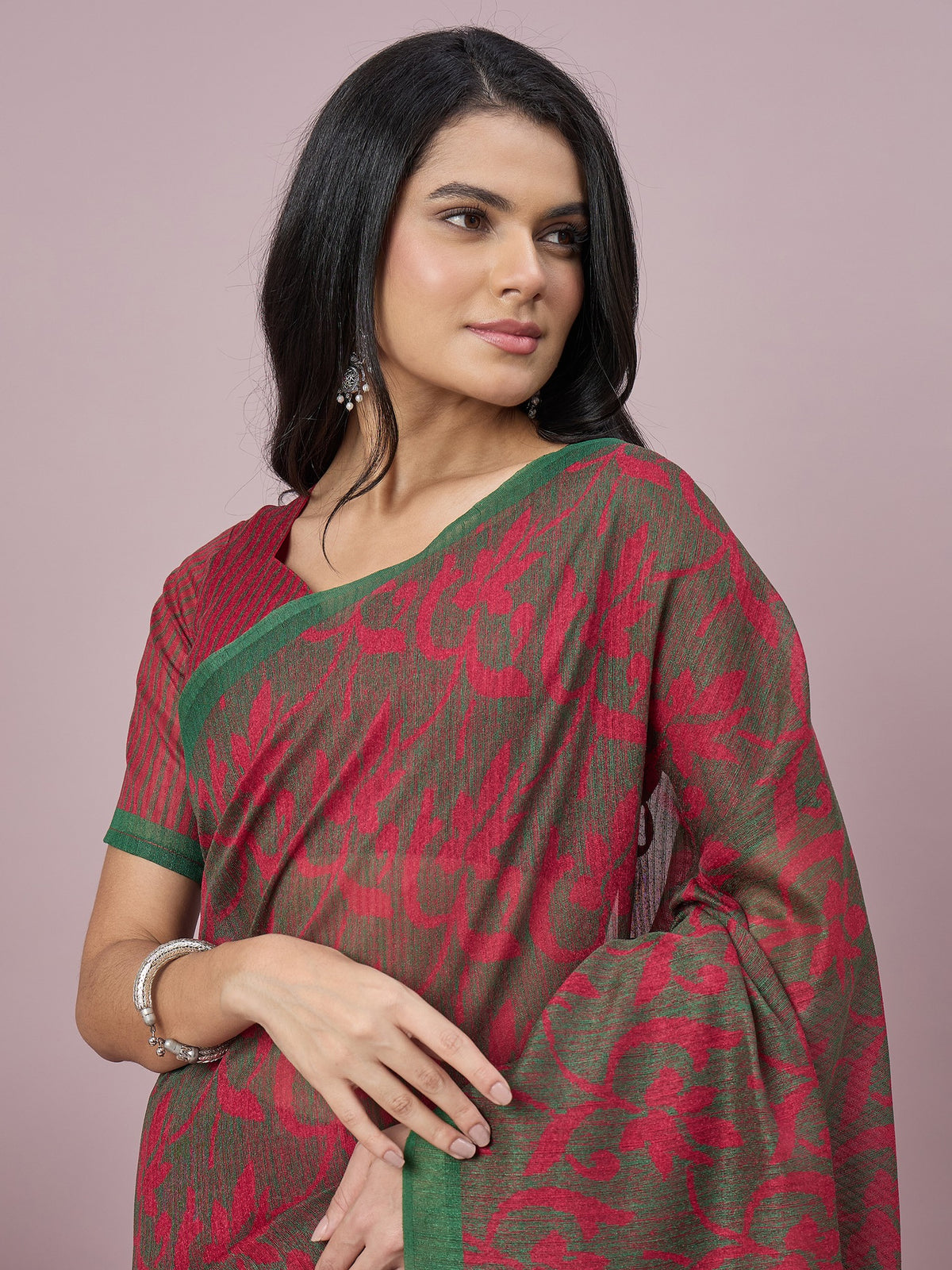 Green cotton slub saree view 4