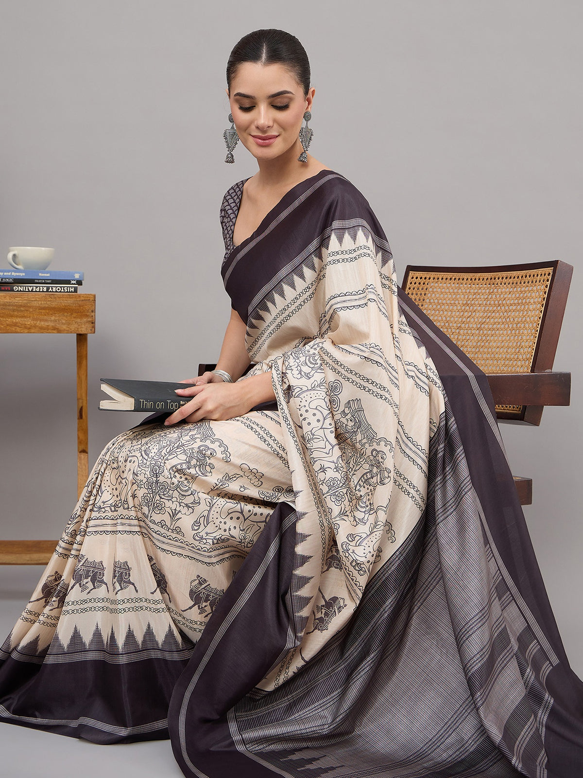 Off White soft silk saree view 5