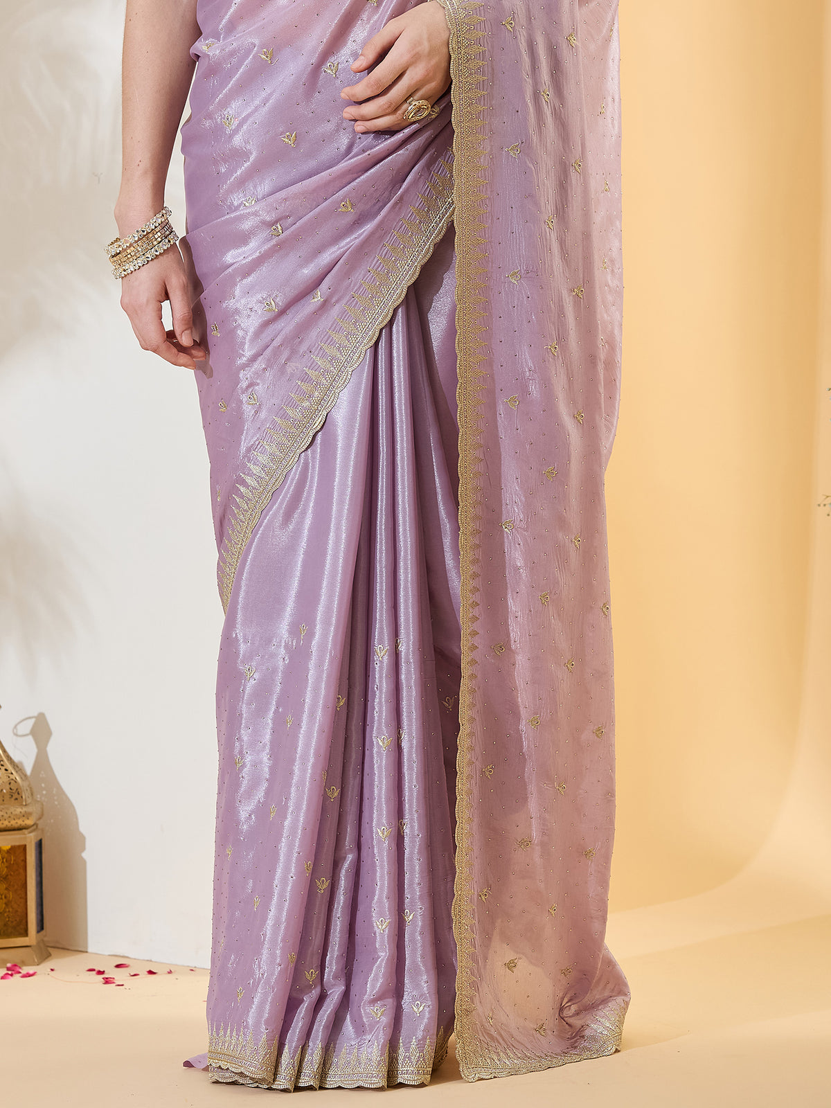 Lavender Satin saree – detail view 5
