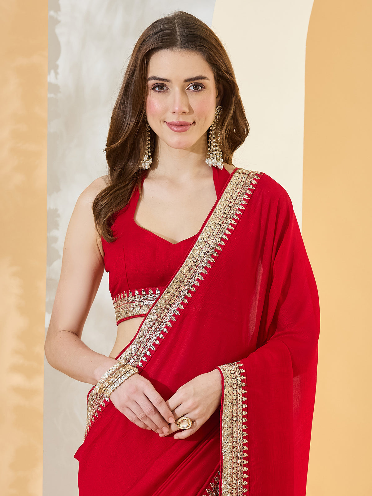 Red Silk Blend saree – detail view 4