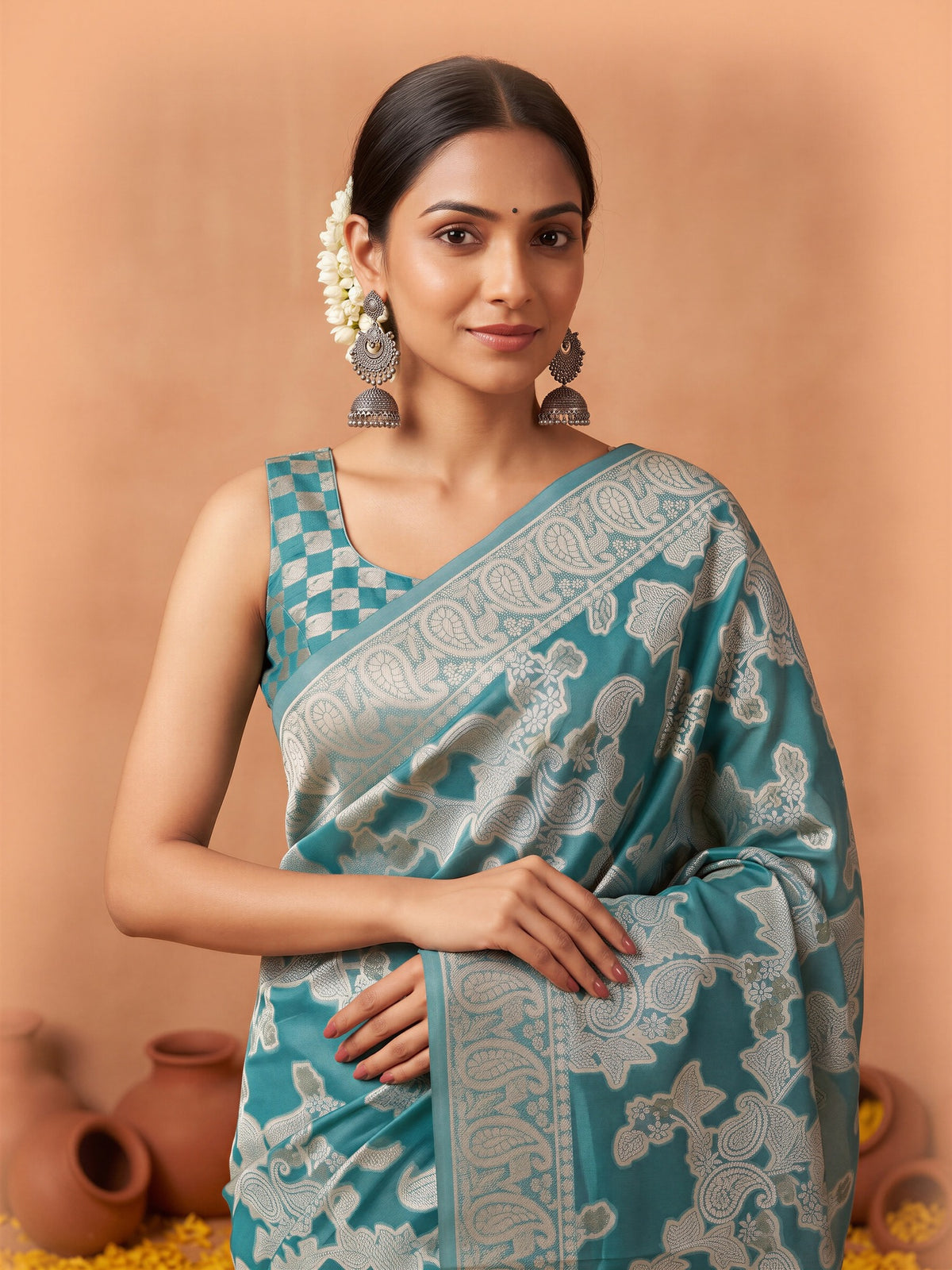Light Blue Organza saree – detail view 3