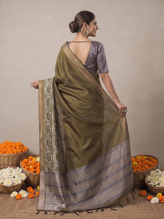 Olive Silk Cotton saree – detail view 1