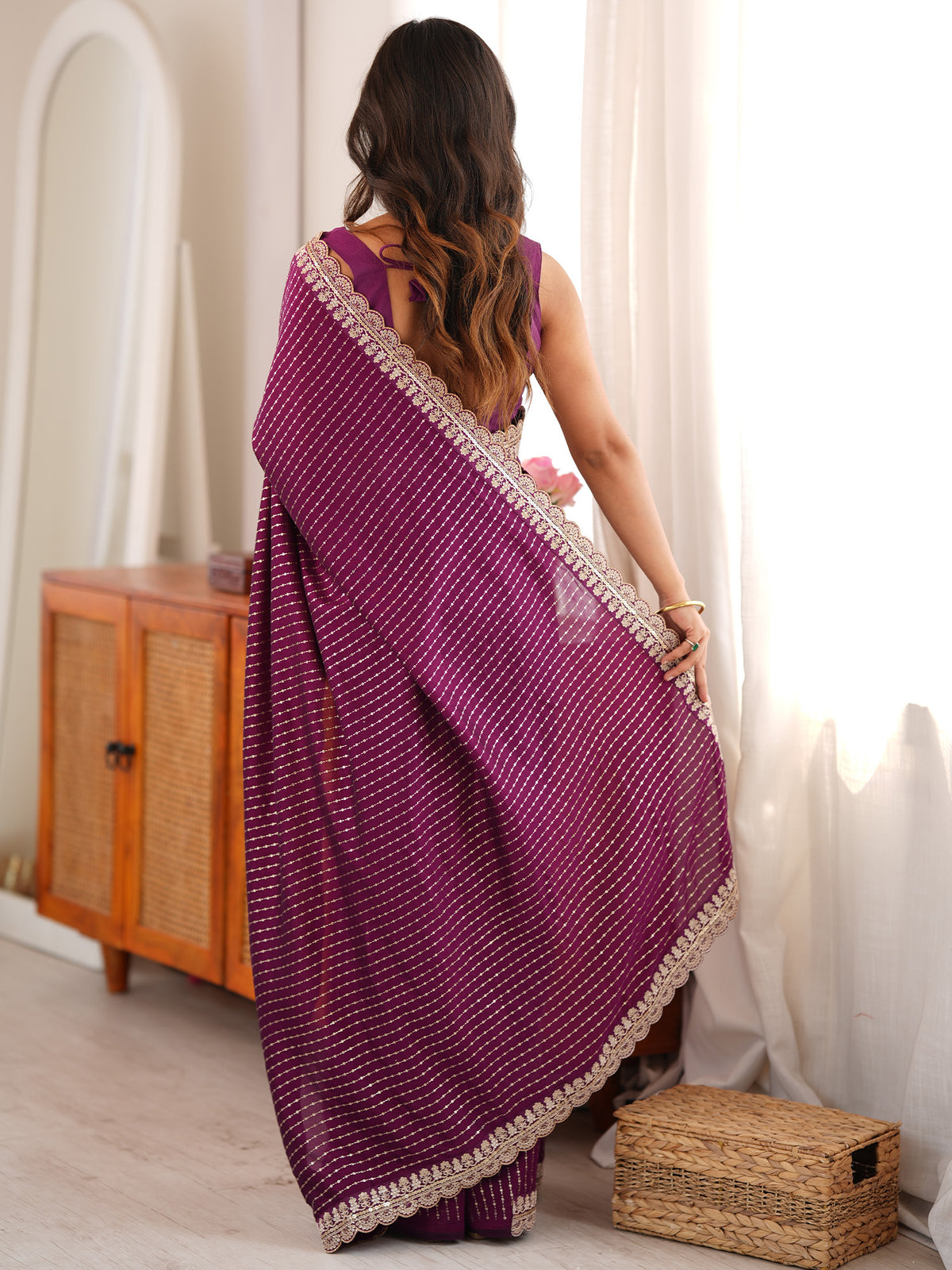 Purple Vichitra Silk saree – detail view 1