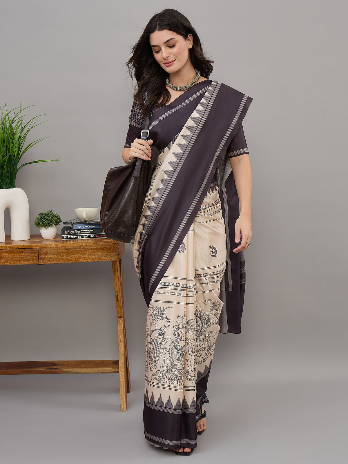 Off White soft silk saree view 5
