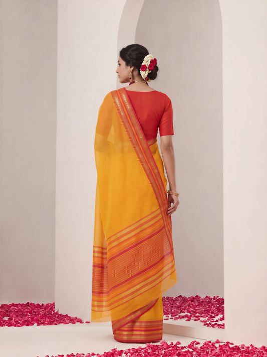 Mustard kota doria cotton saree view 1
