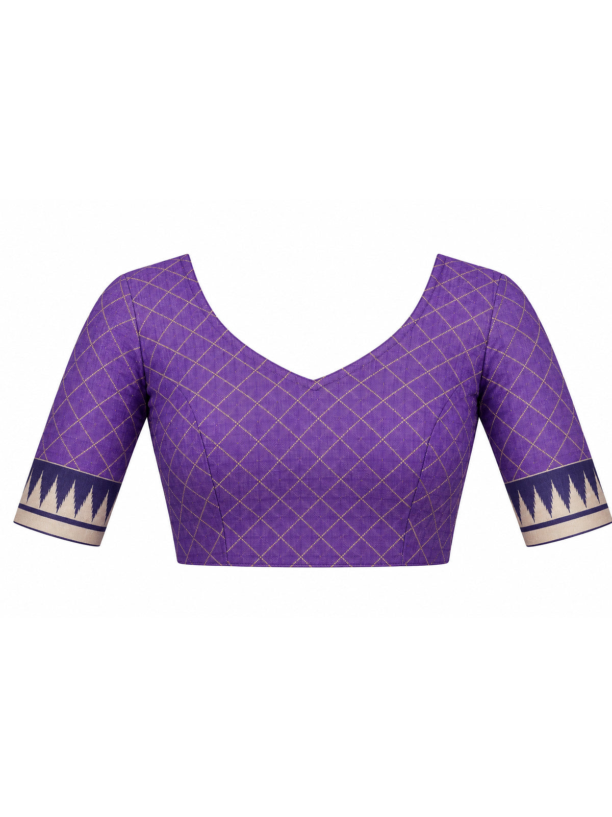Unstitched purple soft silk blouse piece with geometric design