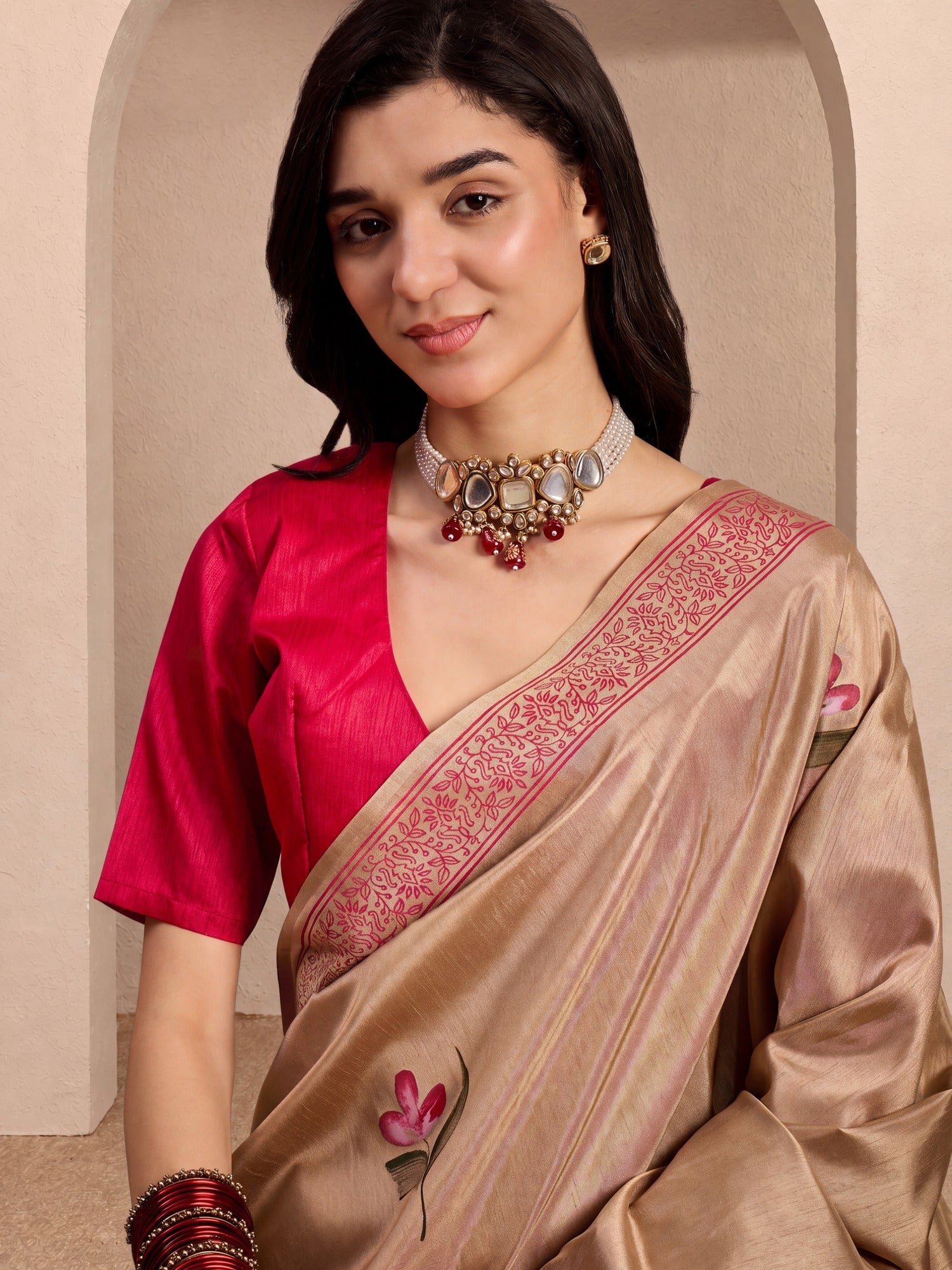 Beige Silk Blend saree – detail view 4