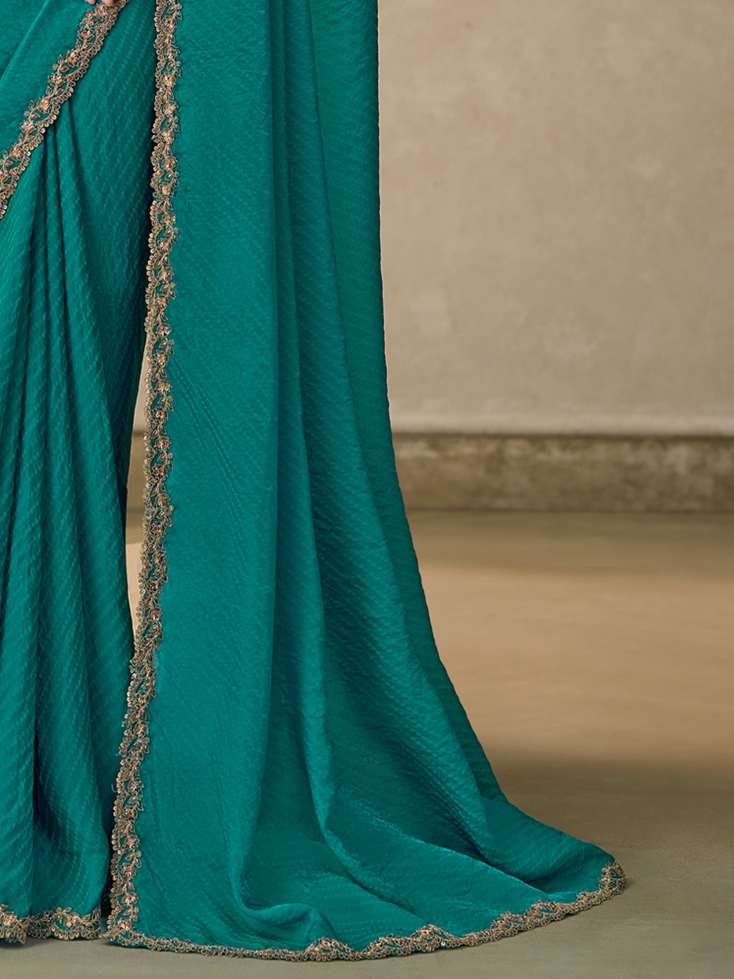 Teal Green Satin Silk saree – detail view 4