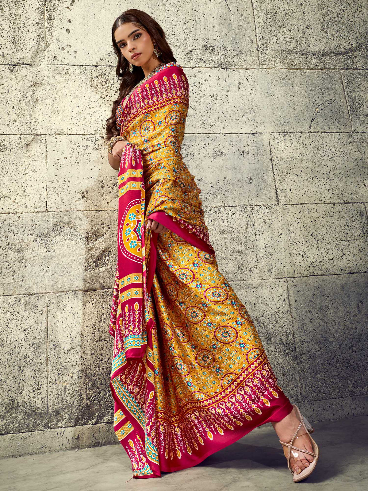 Mustard Satin saree – detail view 2