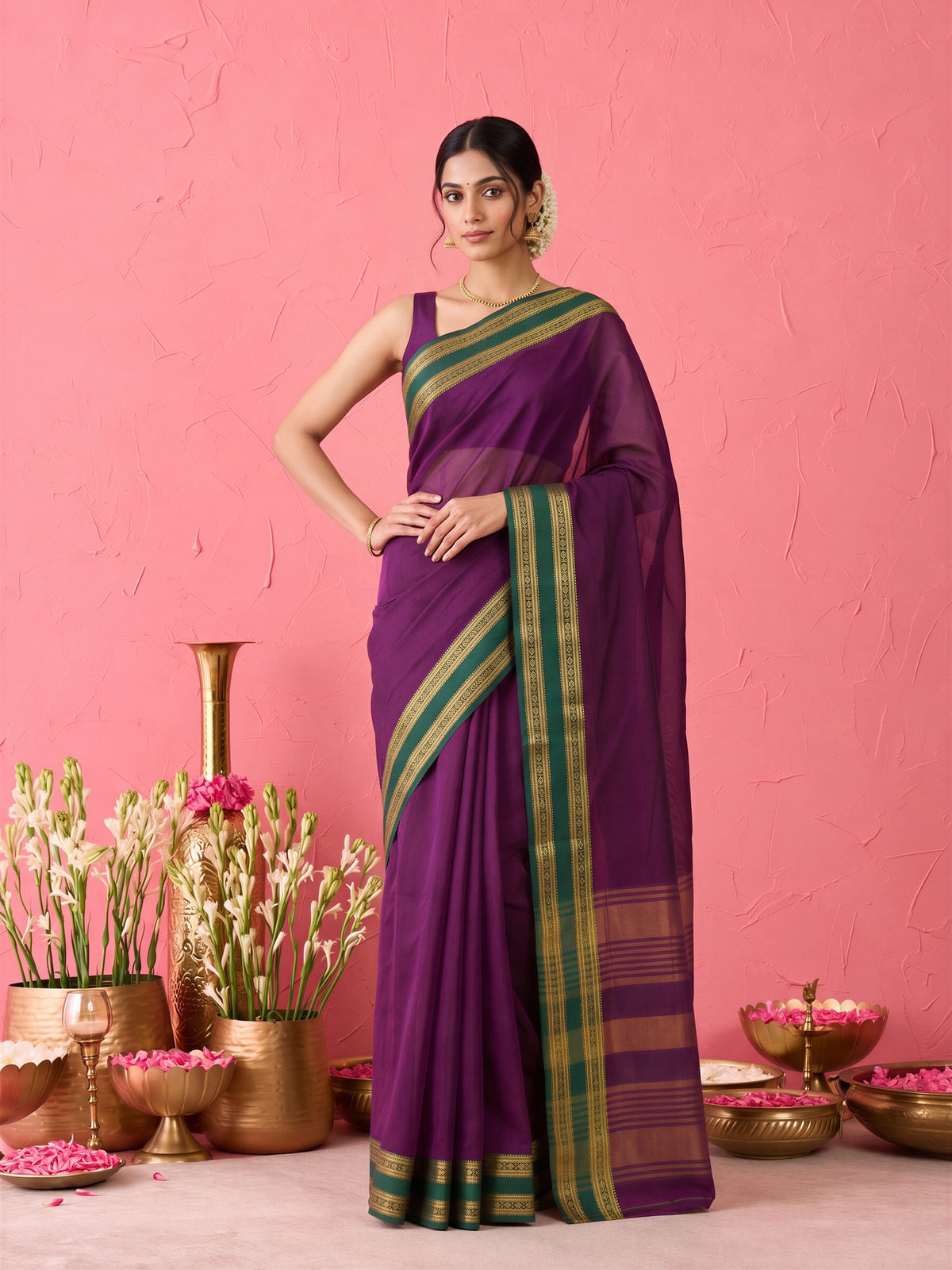 Wine cotton blend saree view 1