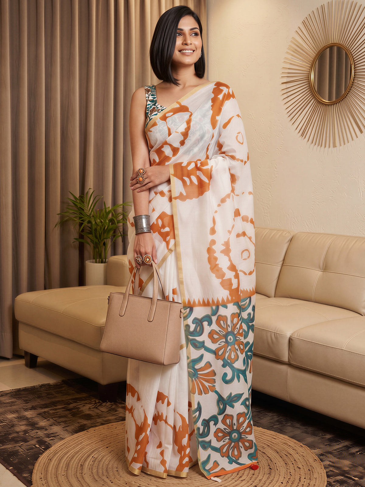 White Cotton Blend saree – detail view 3