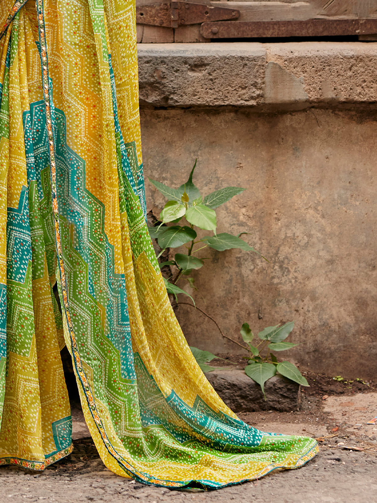 Yellow georgette saree view 4