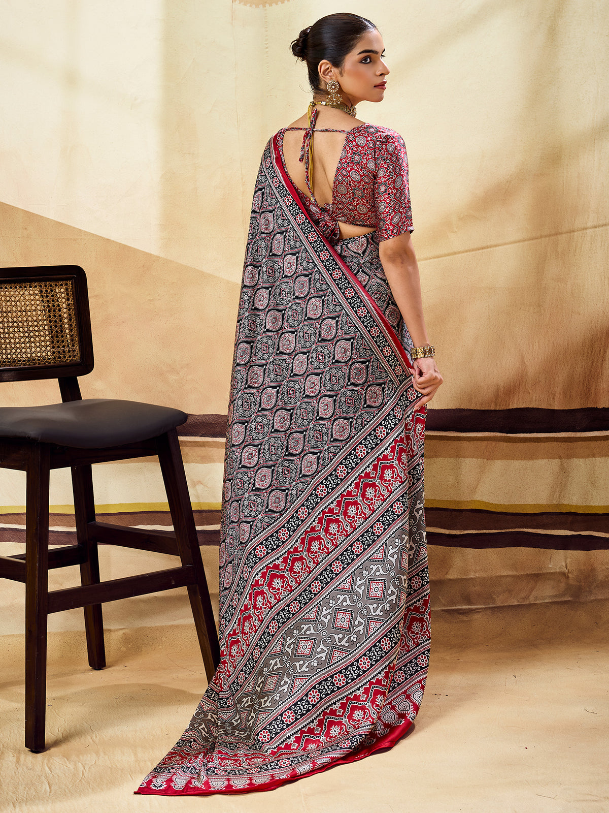 Black Satin saree – detail view 1
