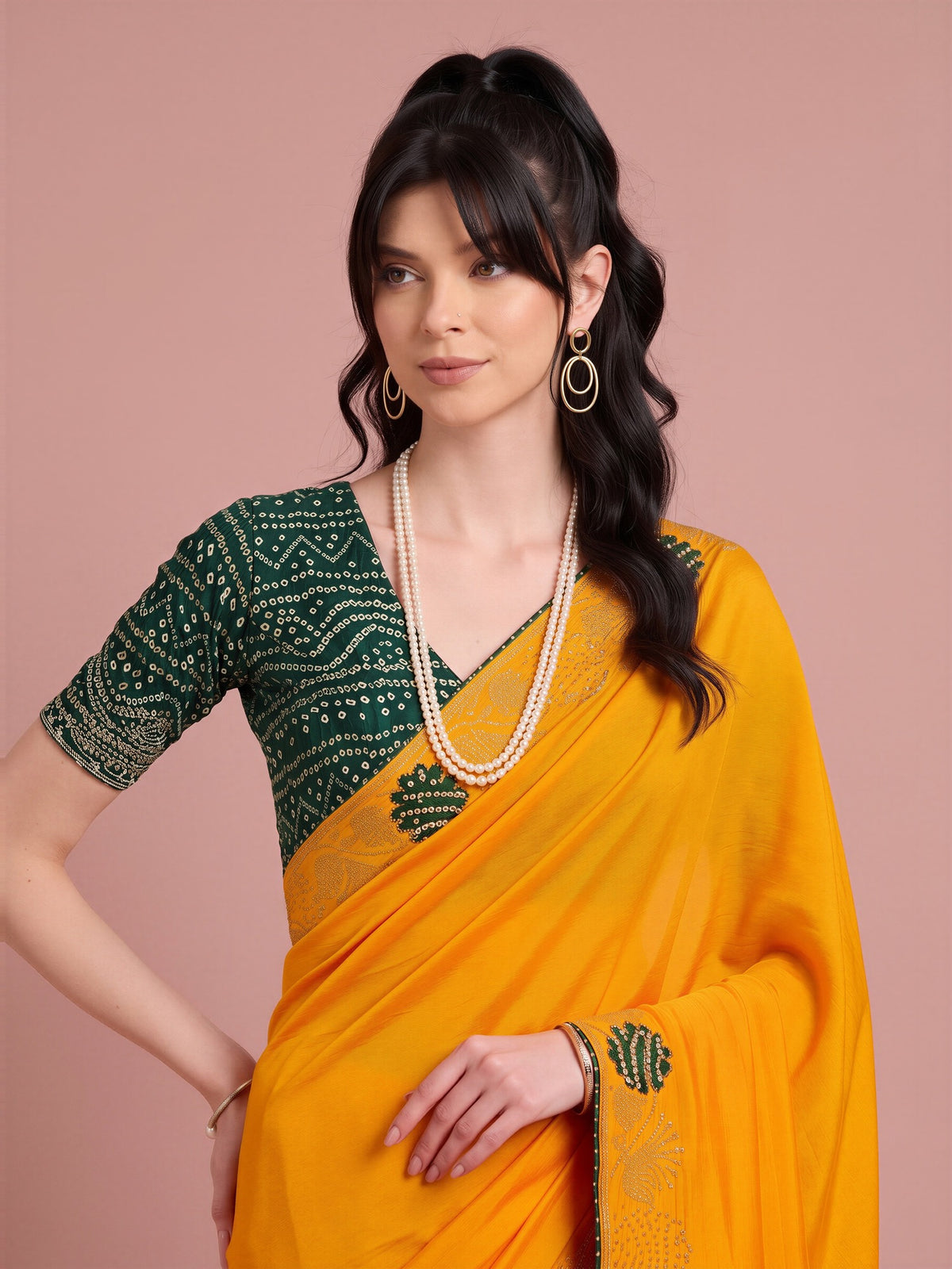 Yellow Vichitra Silk saree – detail view 4