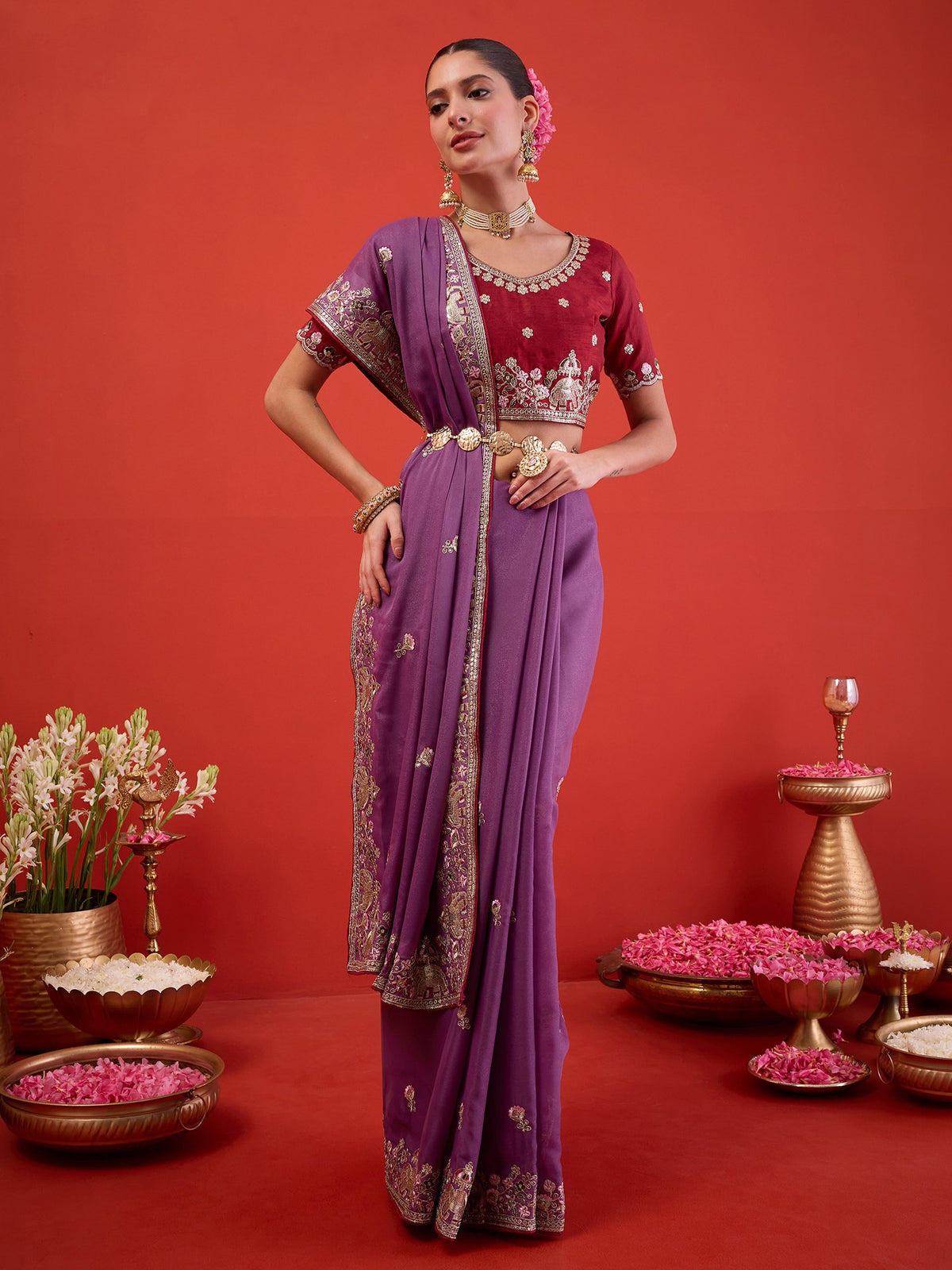 Lavender Georgette saree – detail view 2