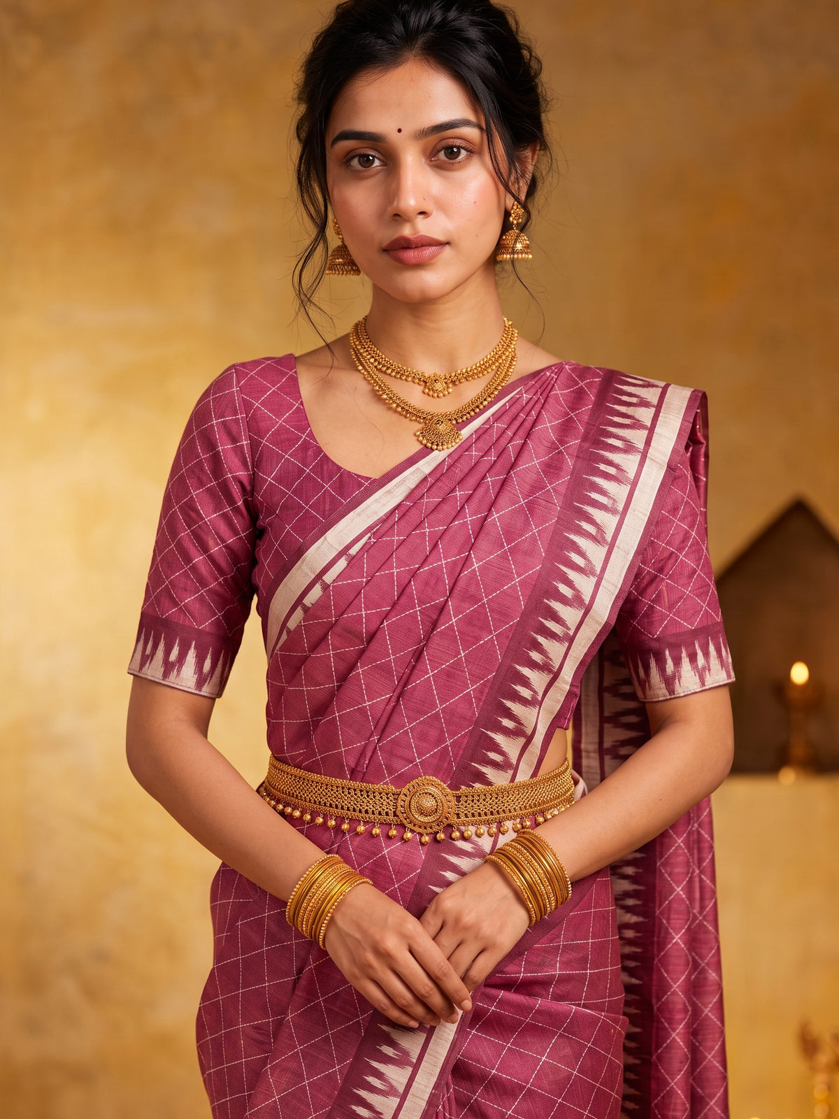 Mauve soft silk saree view 2
