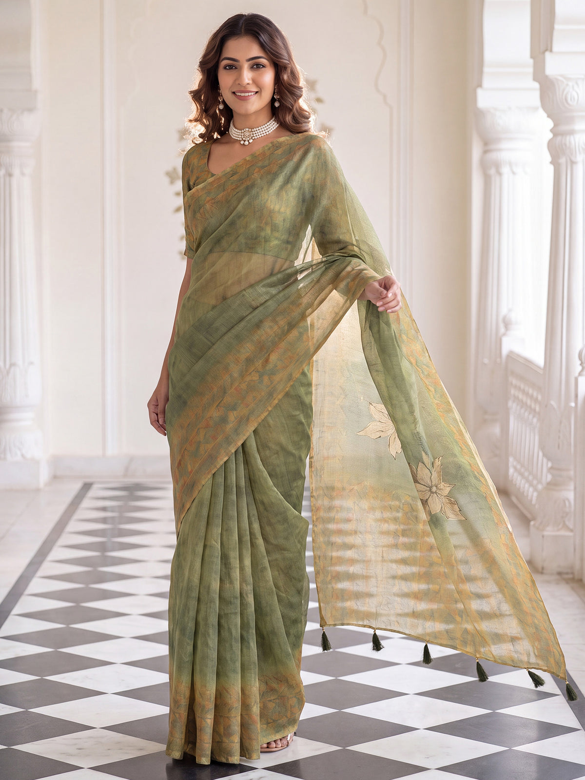 Olive Cotton Silk saree – detail view 3