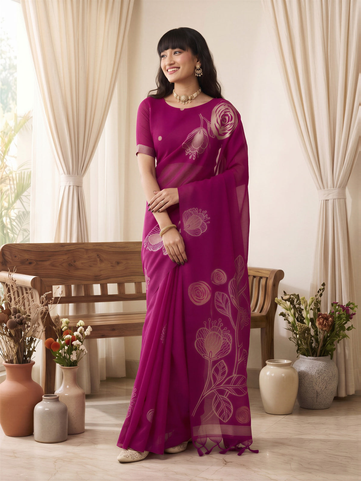 Pink Pure Silk saree – detail view 1