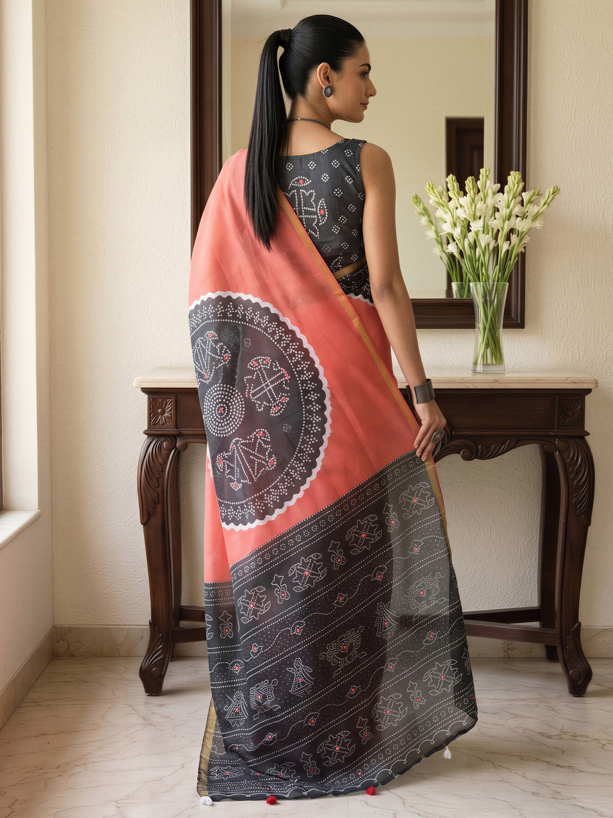 Coral Cotton Blend saree – detail view 1