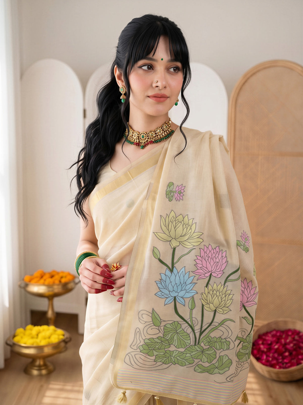 Off White Muga Silk saree – detail view 4