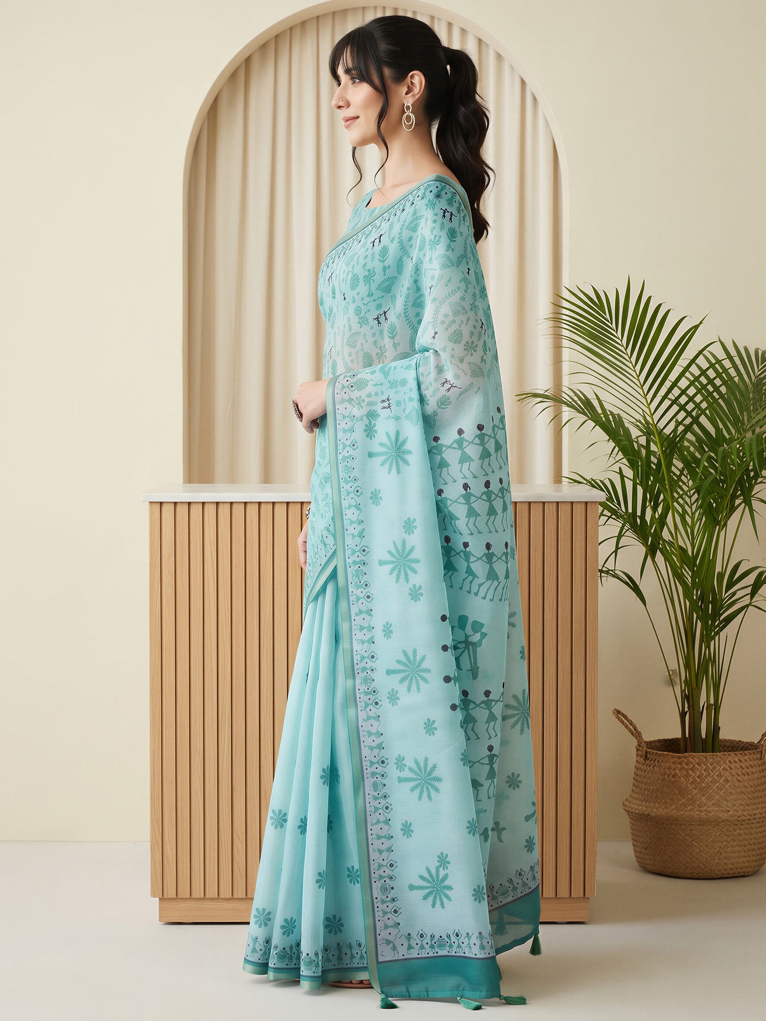 Light Blue Cotton Linen saree – detail view 2