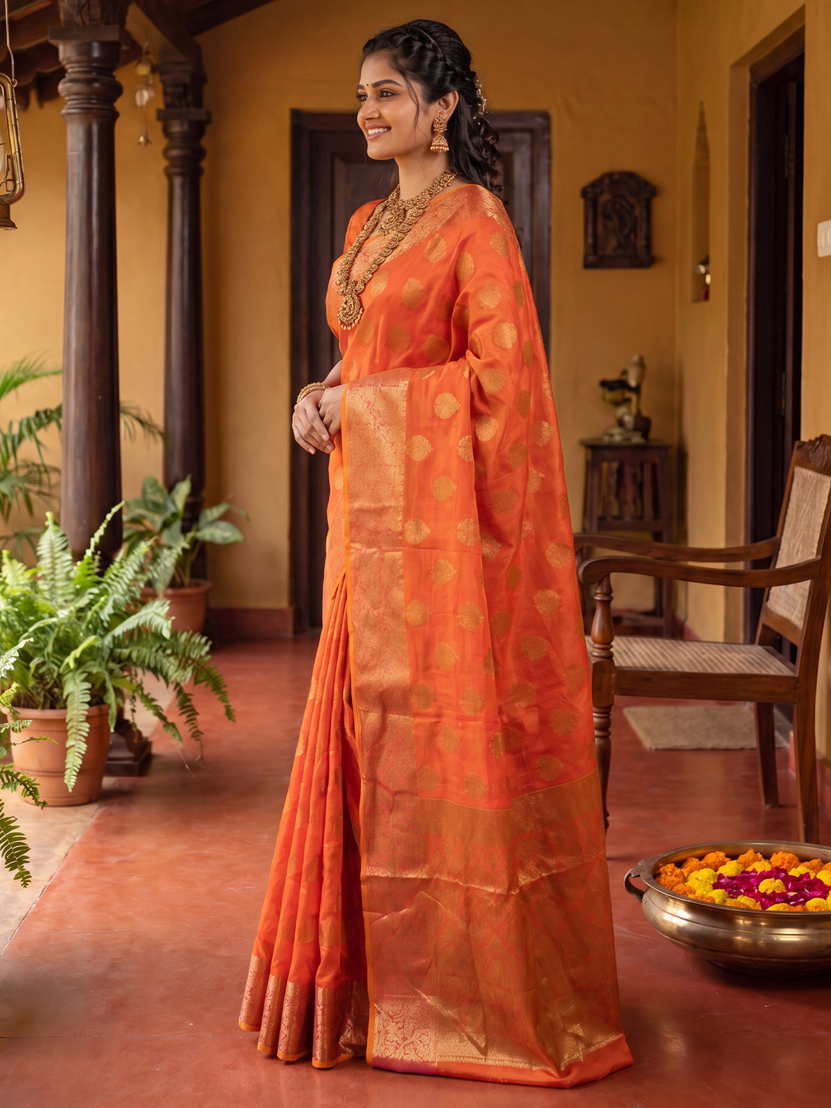 Orange Silk Blend saree – detail view 2