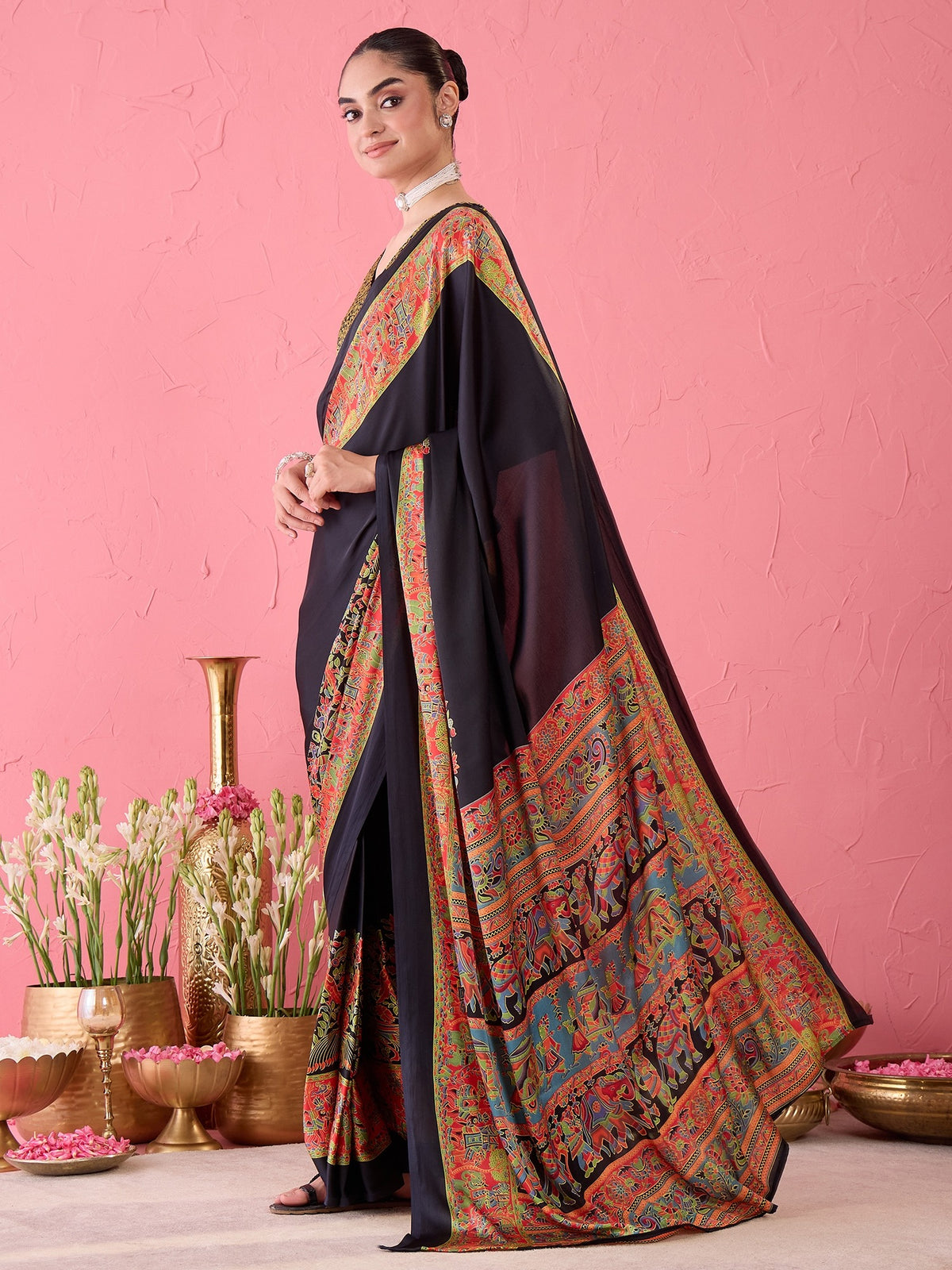 Black Satin saree – detail view 1