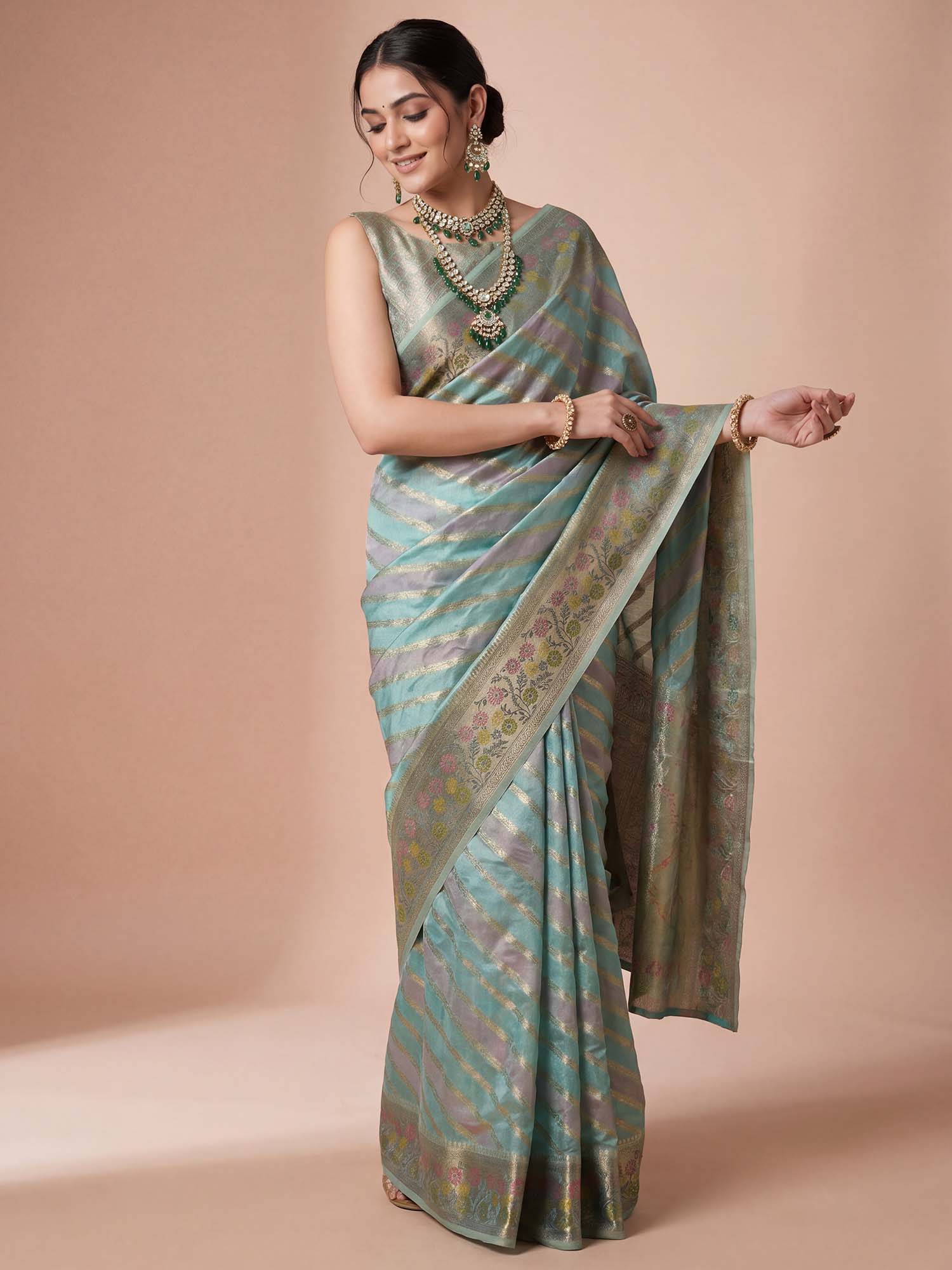 Light Blue Organza saree – detail view 3