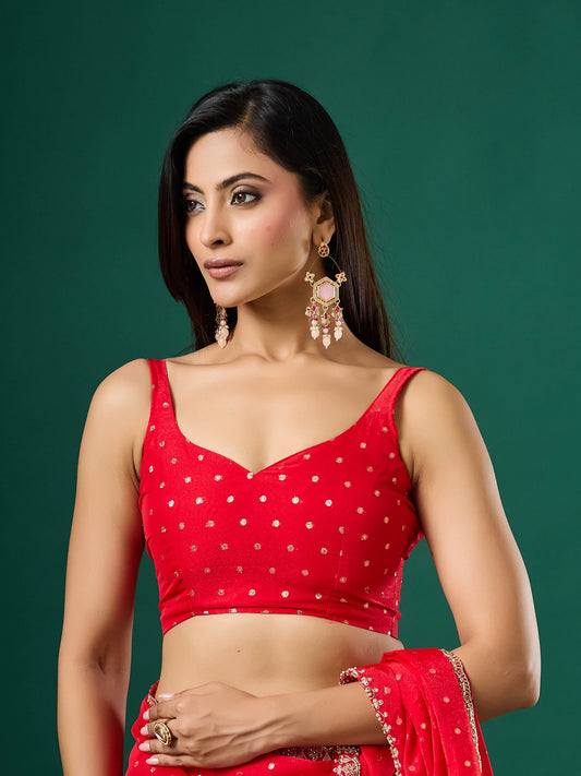 Red Georgette saree – detail view 1