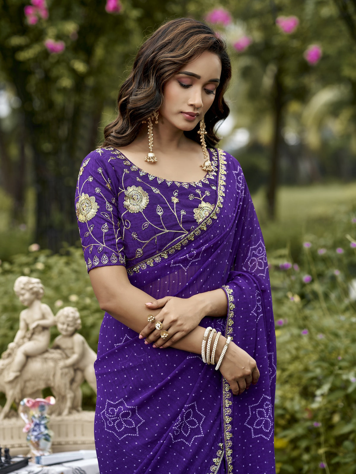 Violet georgette saree view 4