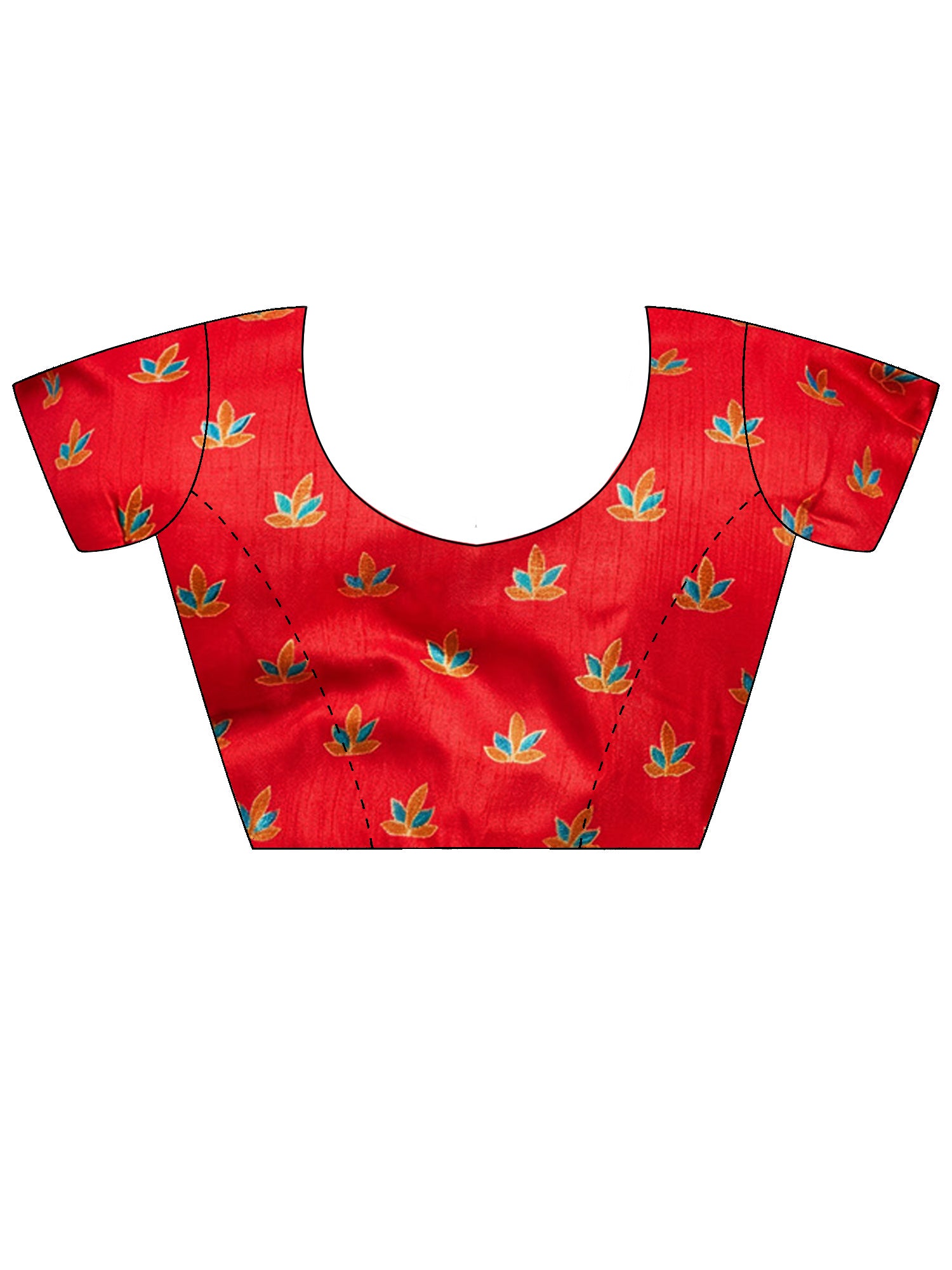 Unstitched red silk blend blouse piece with ethnic motif design
