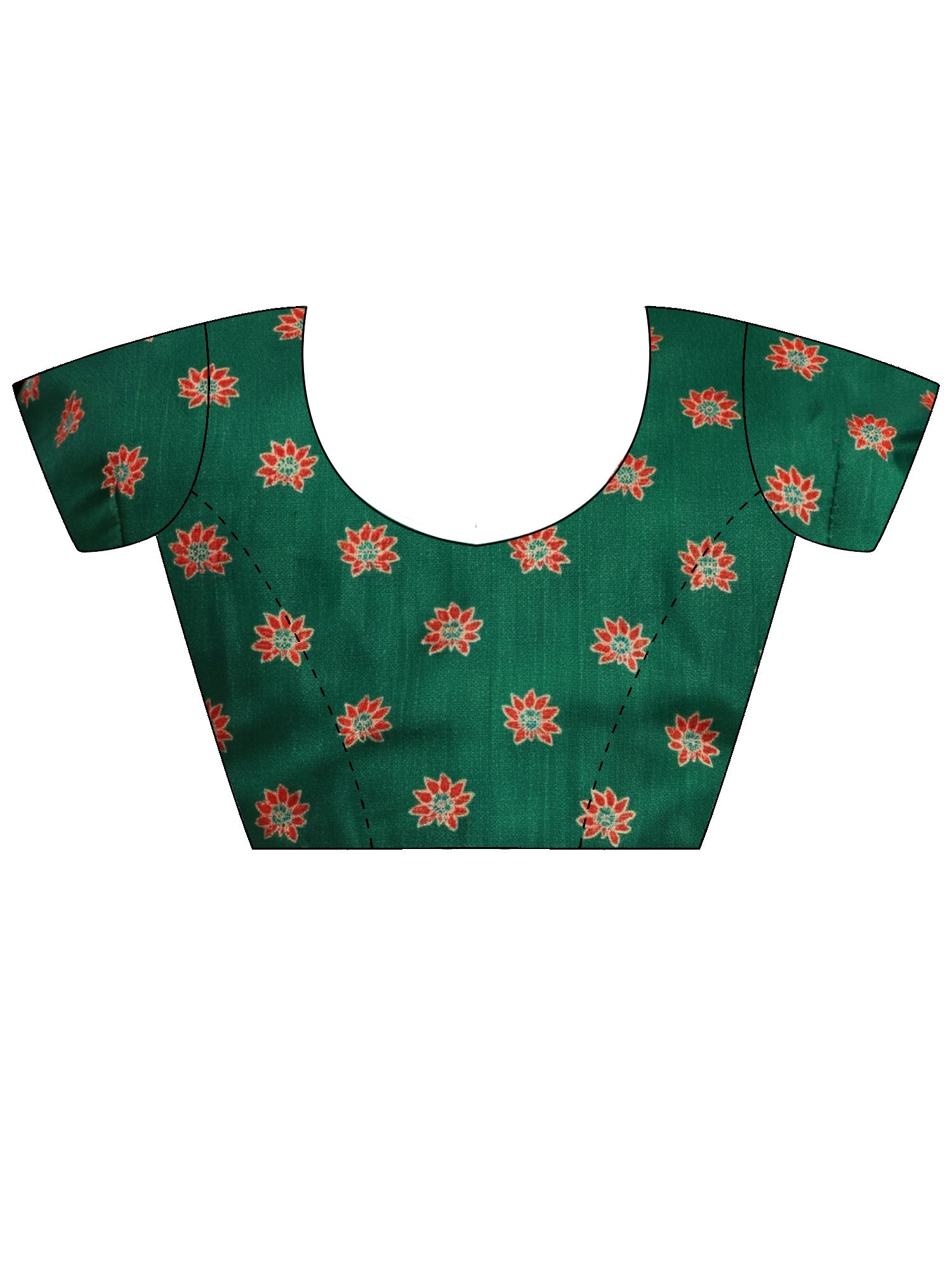 Unstitched green silk blend blouse piece with ethnic motif design