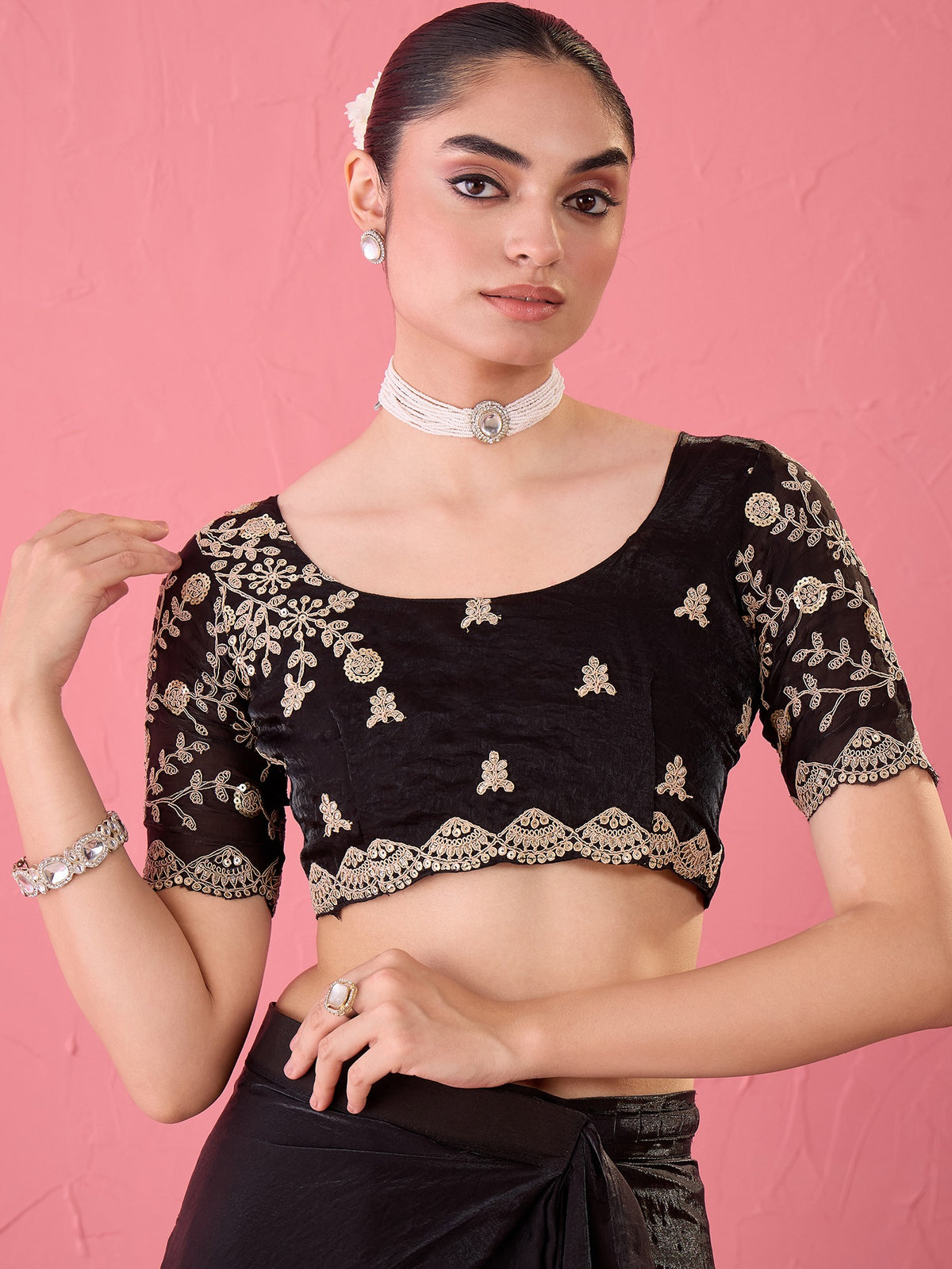Black Satin saree – detail view 5