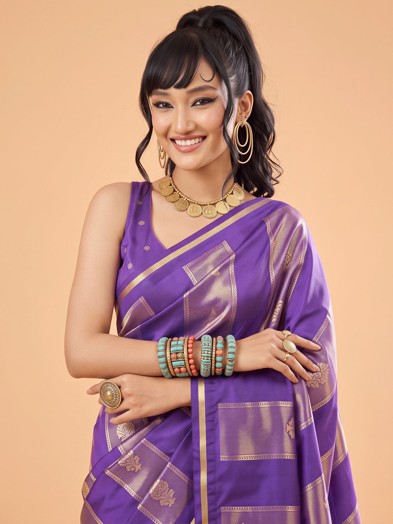 Purple Satin saree – detail view 4
